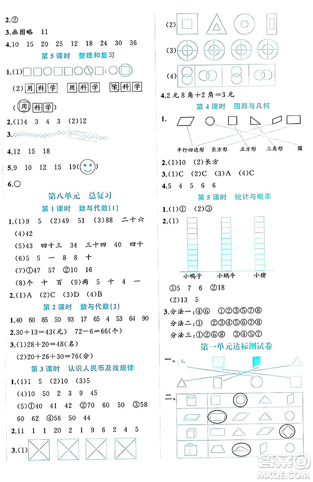 黑龍江教育出版社2024年春黃岡新課堂一年級(jí)數(shù)學(xué)下冊(cè)人教版答案