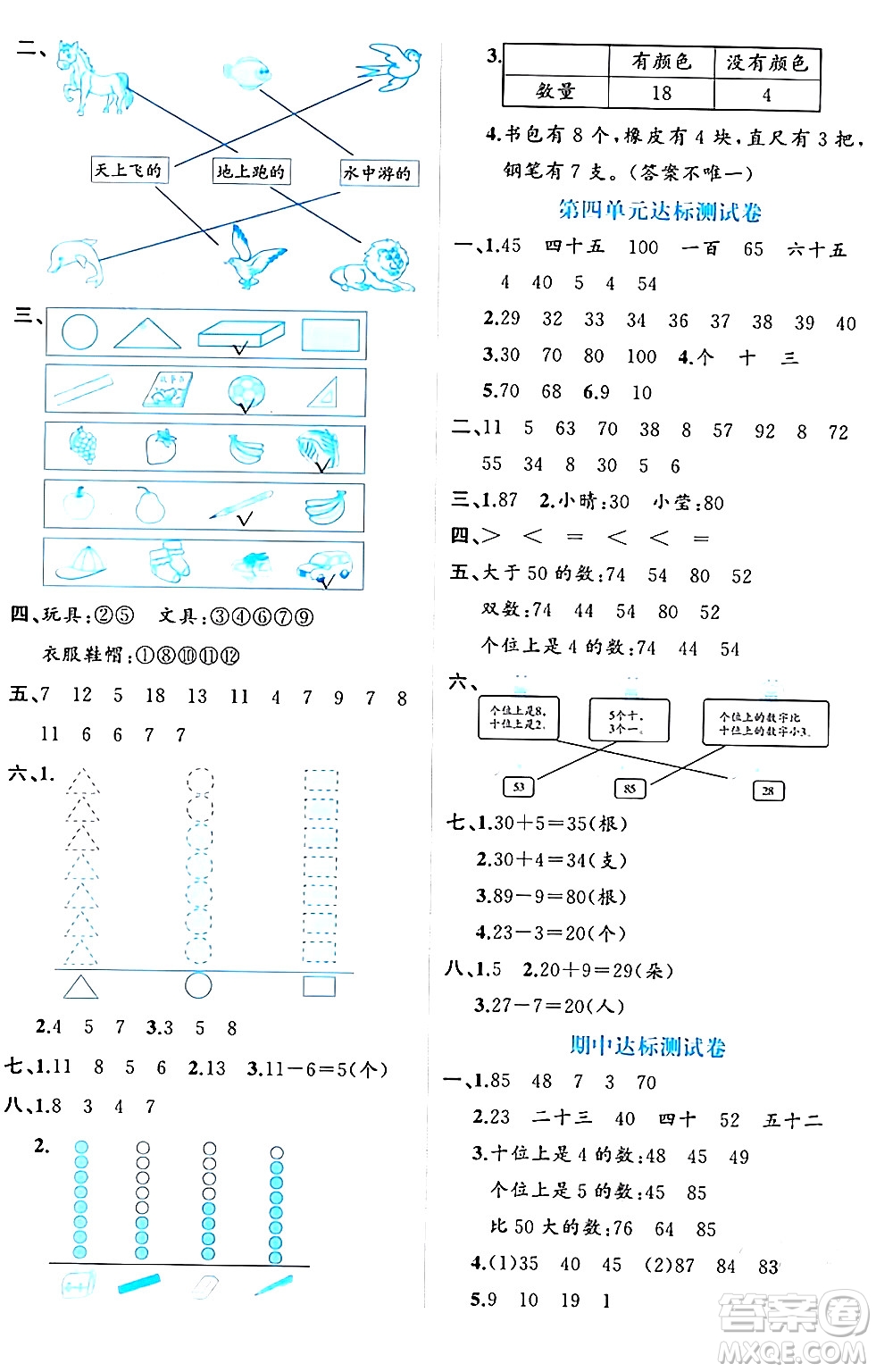 黑龍江教育出版社2024年春黃岡新課堂一年級(jí)數(shù)學(xué)下冊(cè)人教版答案