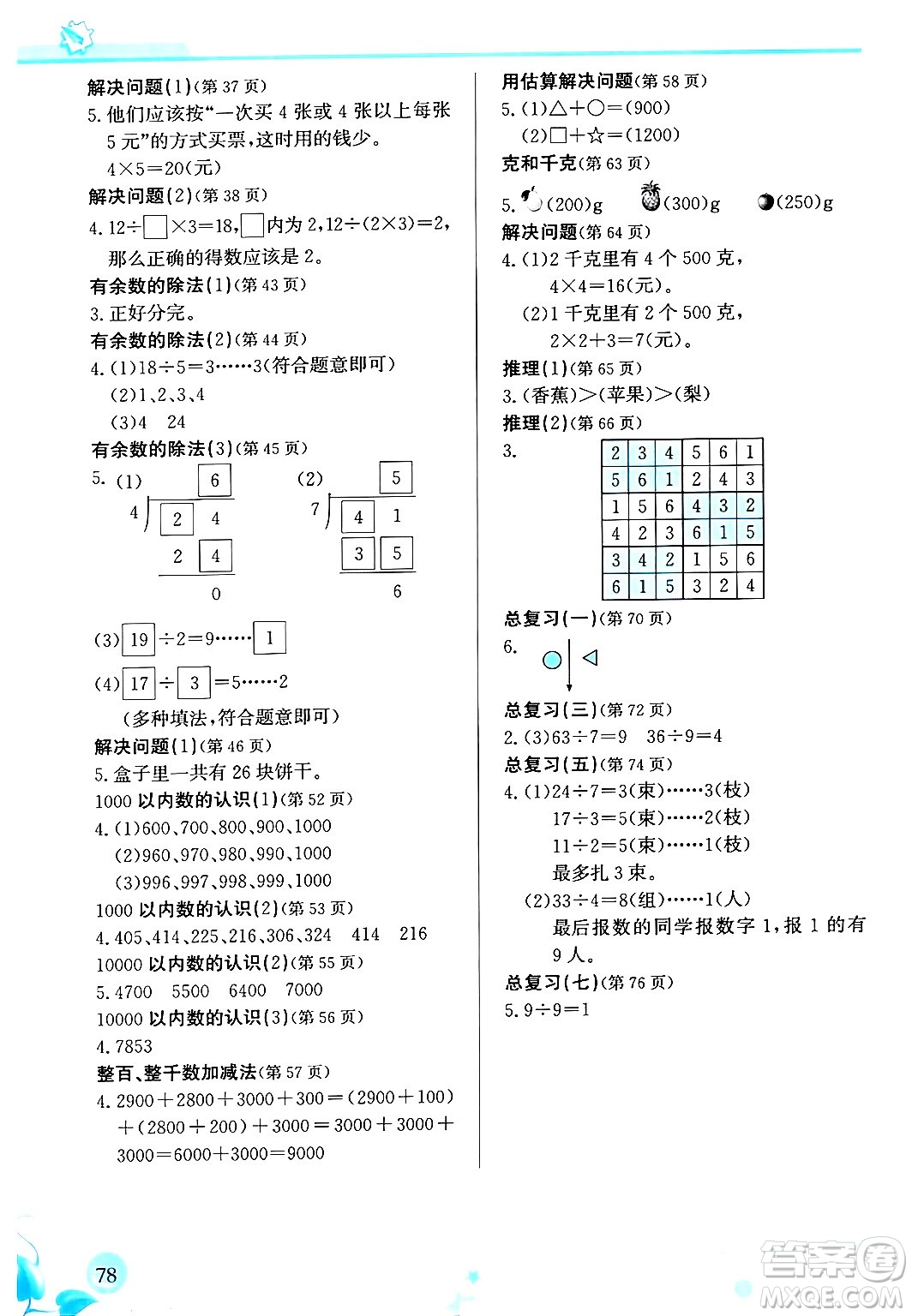 福建教育出版社2024年春小學生學習指導叢書二年級數(shù)學下冊人教版答案