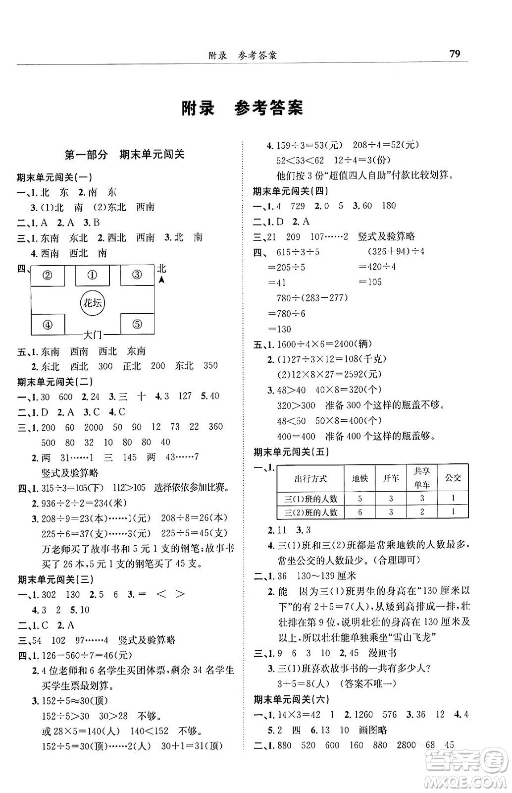 龍門書局2024年春黃岡小狀元滿分沖刺微測驗期末復習專用三年級數學下冊人教版答案