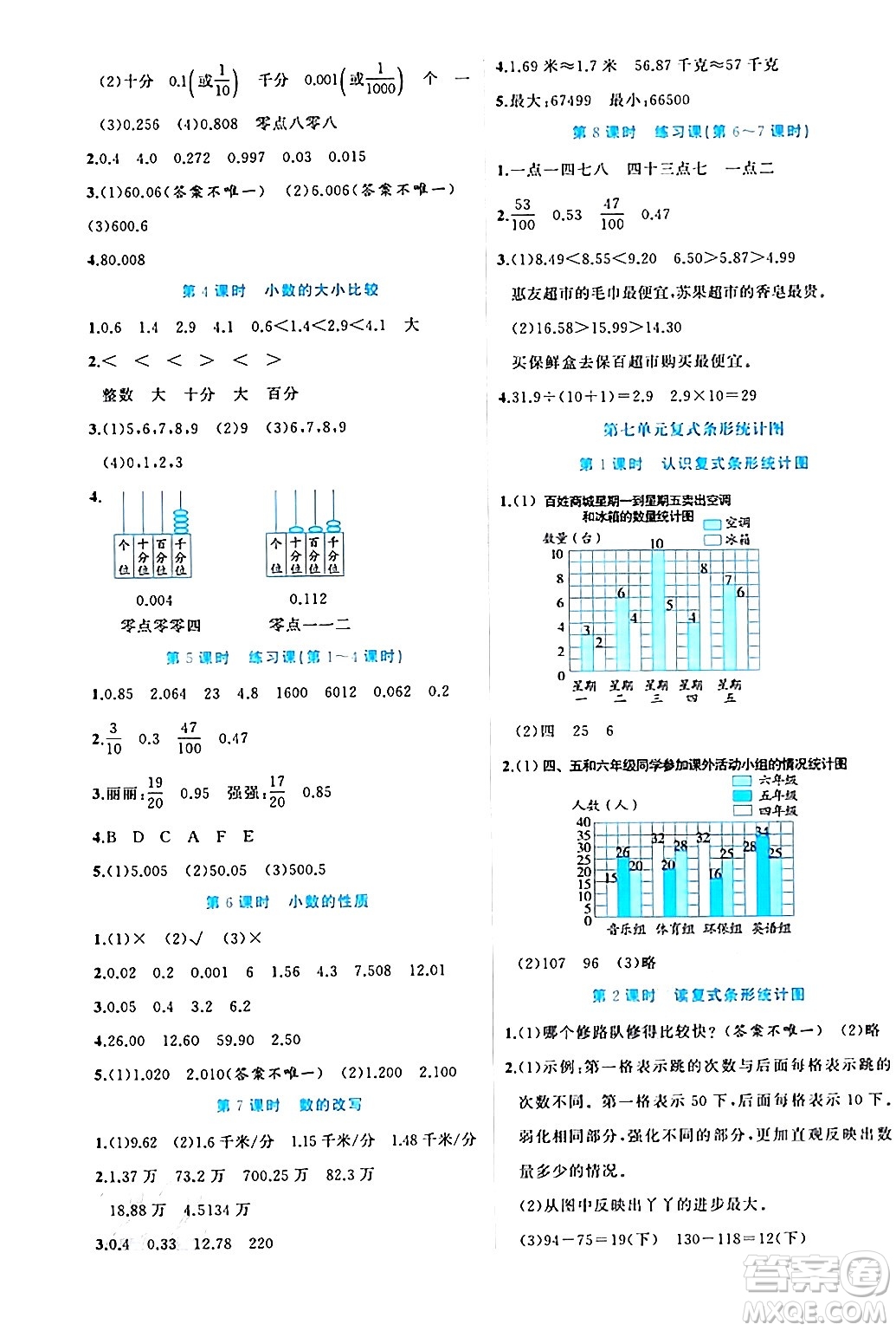 黑龍江教育出版社2024年春黃岡新課堂四年級數(shù)學(xué)下冊冀教版答案