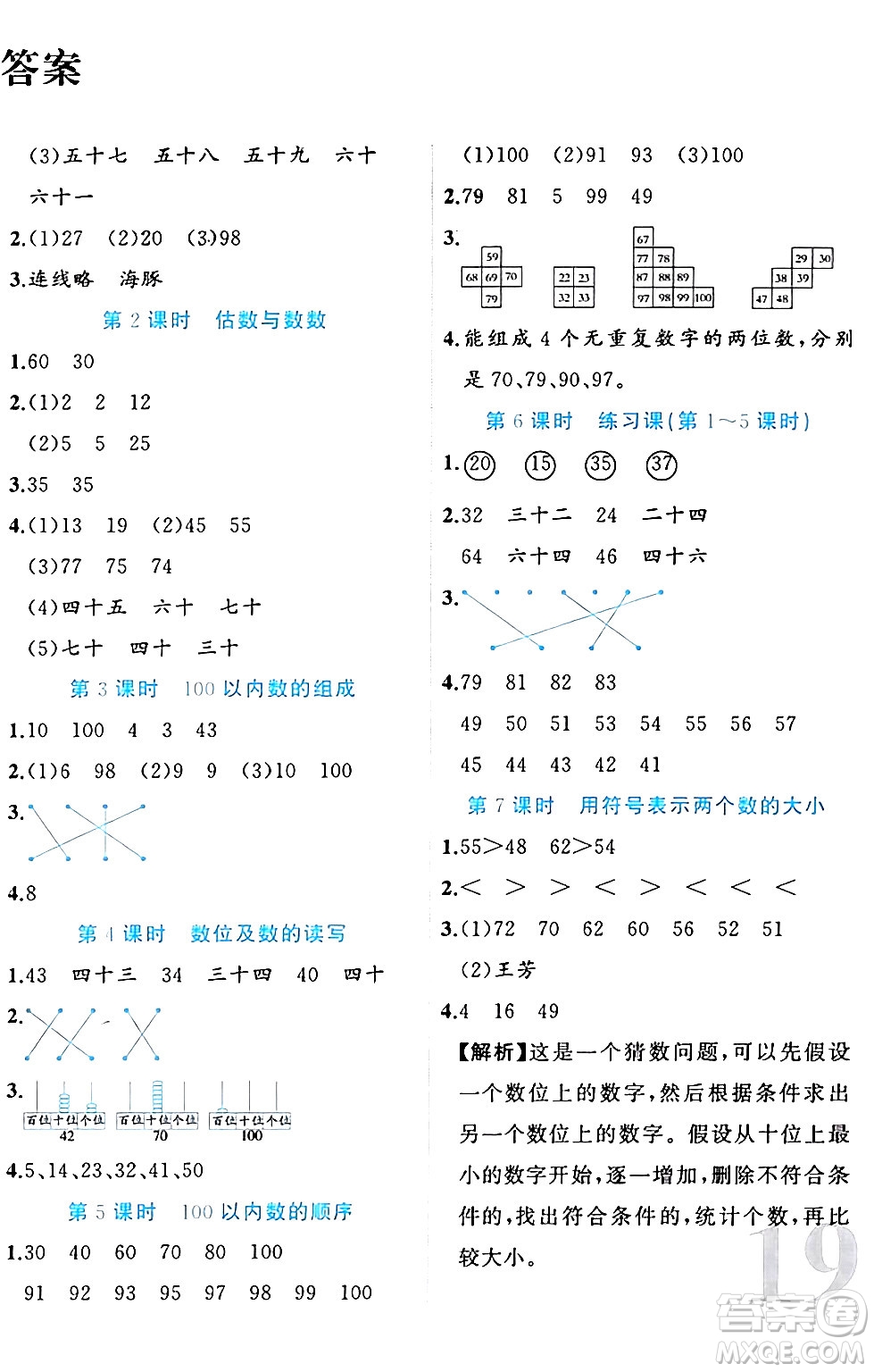 黑龍江教育出版社2024年春黃岡新課堂一年級數(shù)學(xué)下冊冀教版答案