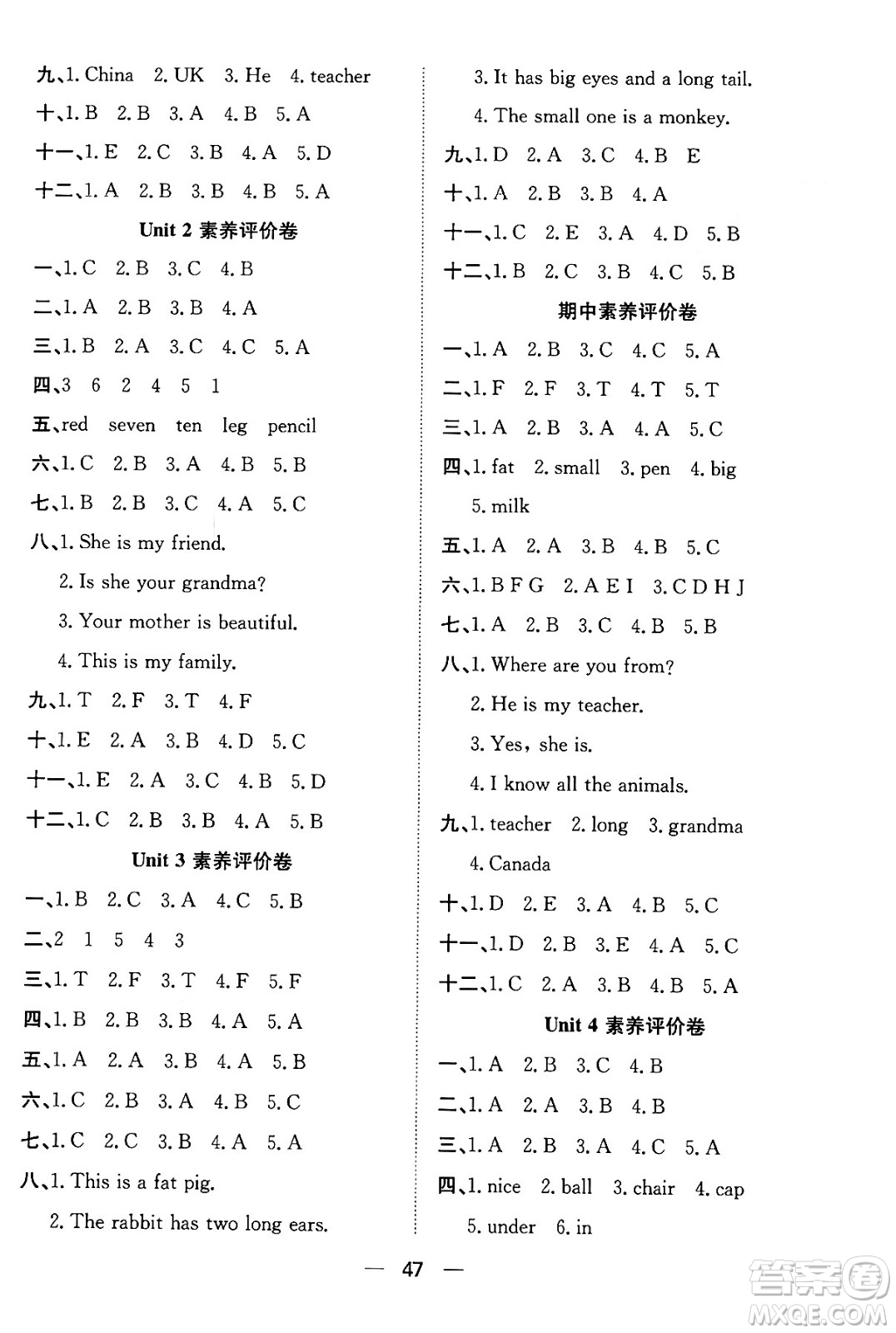 合肥工業(yè)大學(xué)出版社2024年春快樂學(xué)習(xí)小學(xué)英語隨堂練三年級英語下冊人教PEP版答案