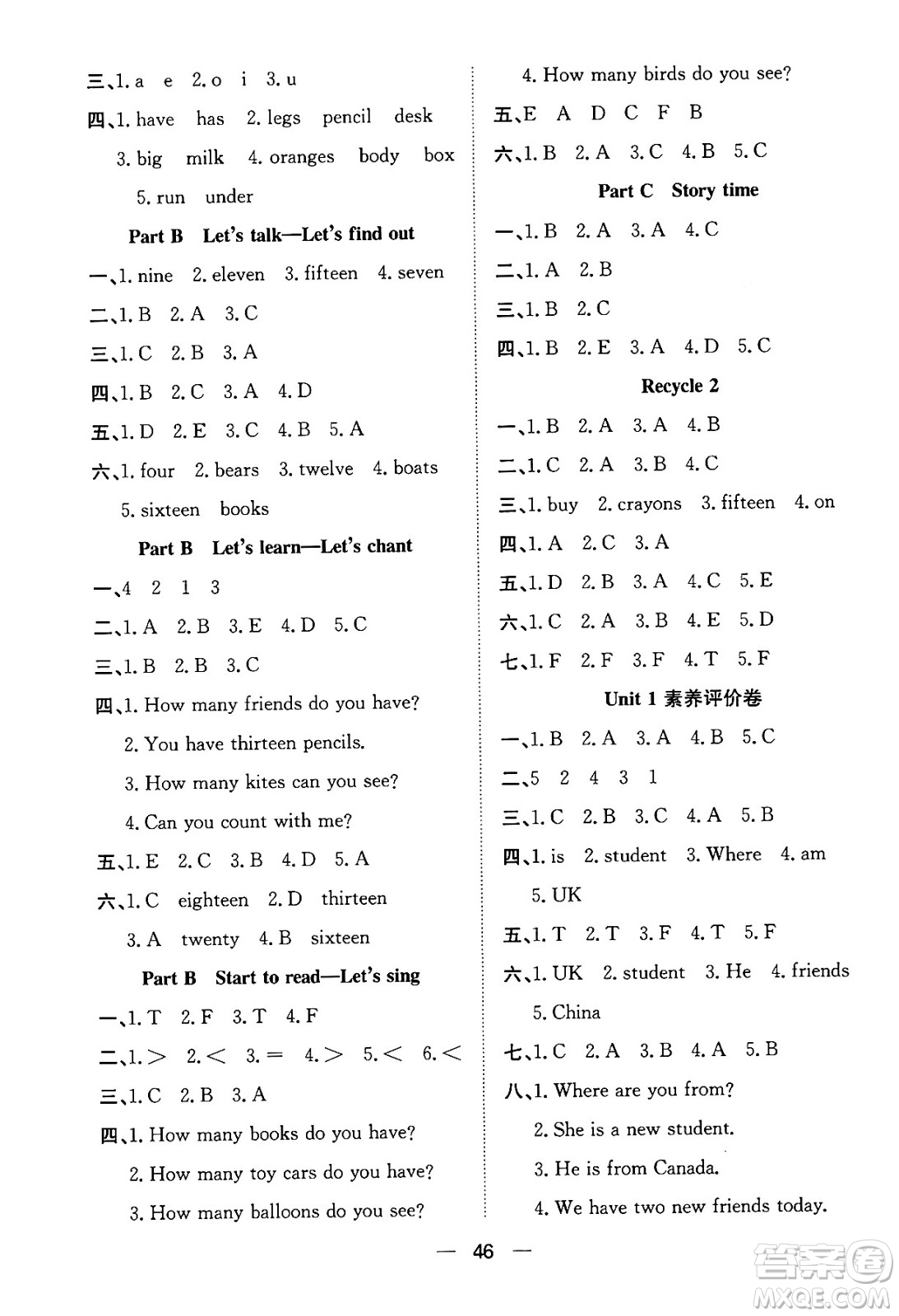 合肥工業(yè)大學(xué)出版社2024年春快樂學(xué)習(xí)小學(xué)英語隨堂練三年級英語下冊人教PEP版答案