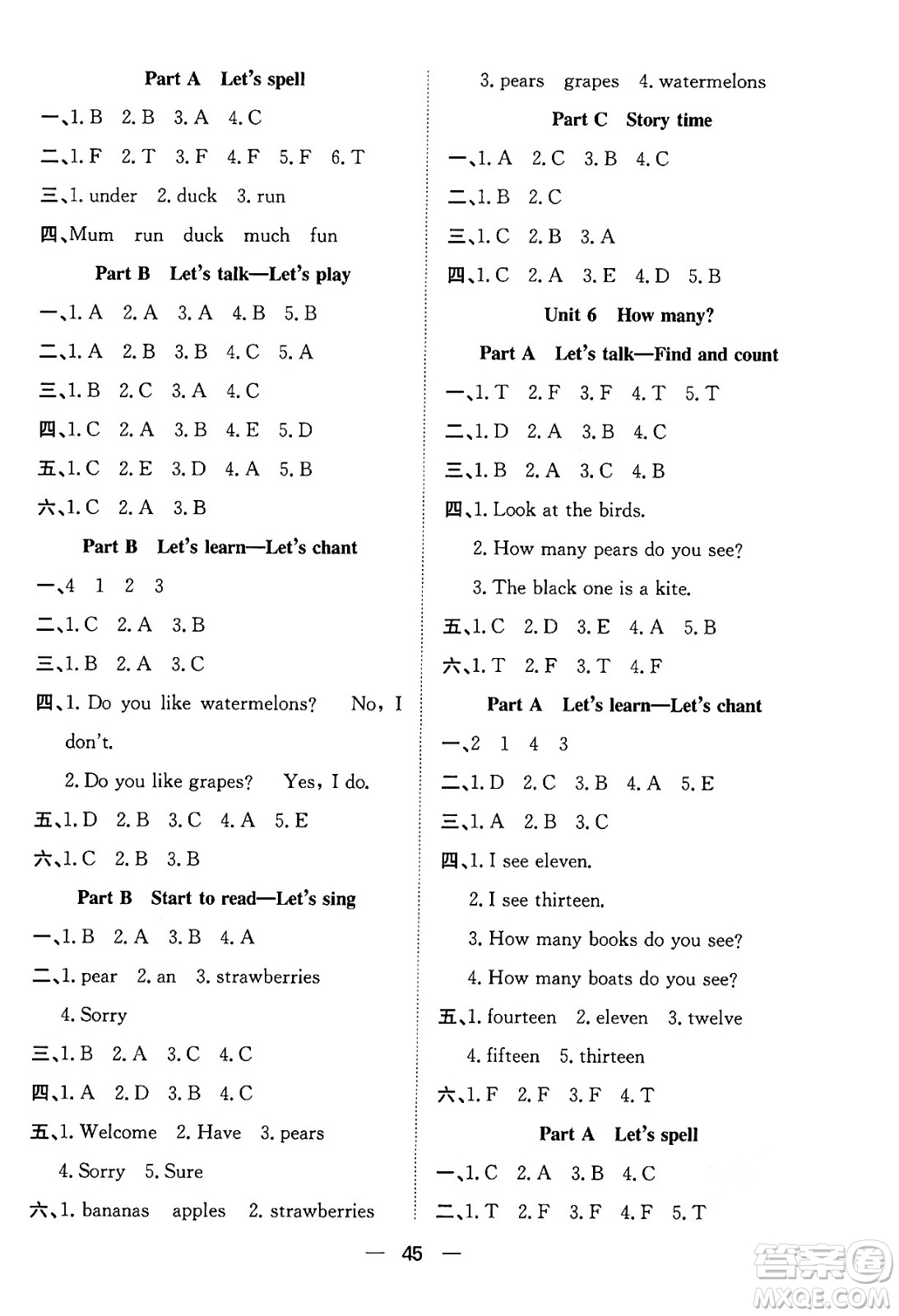 合肥工業(yè)大學(xué)出版社2024年春快樂學(xué)習(xí)小學(xué)英語隨堂練三年級英語下冊人教PEP版答案