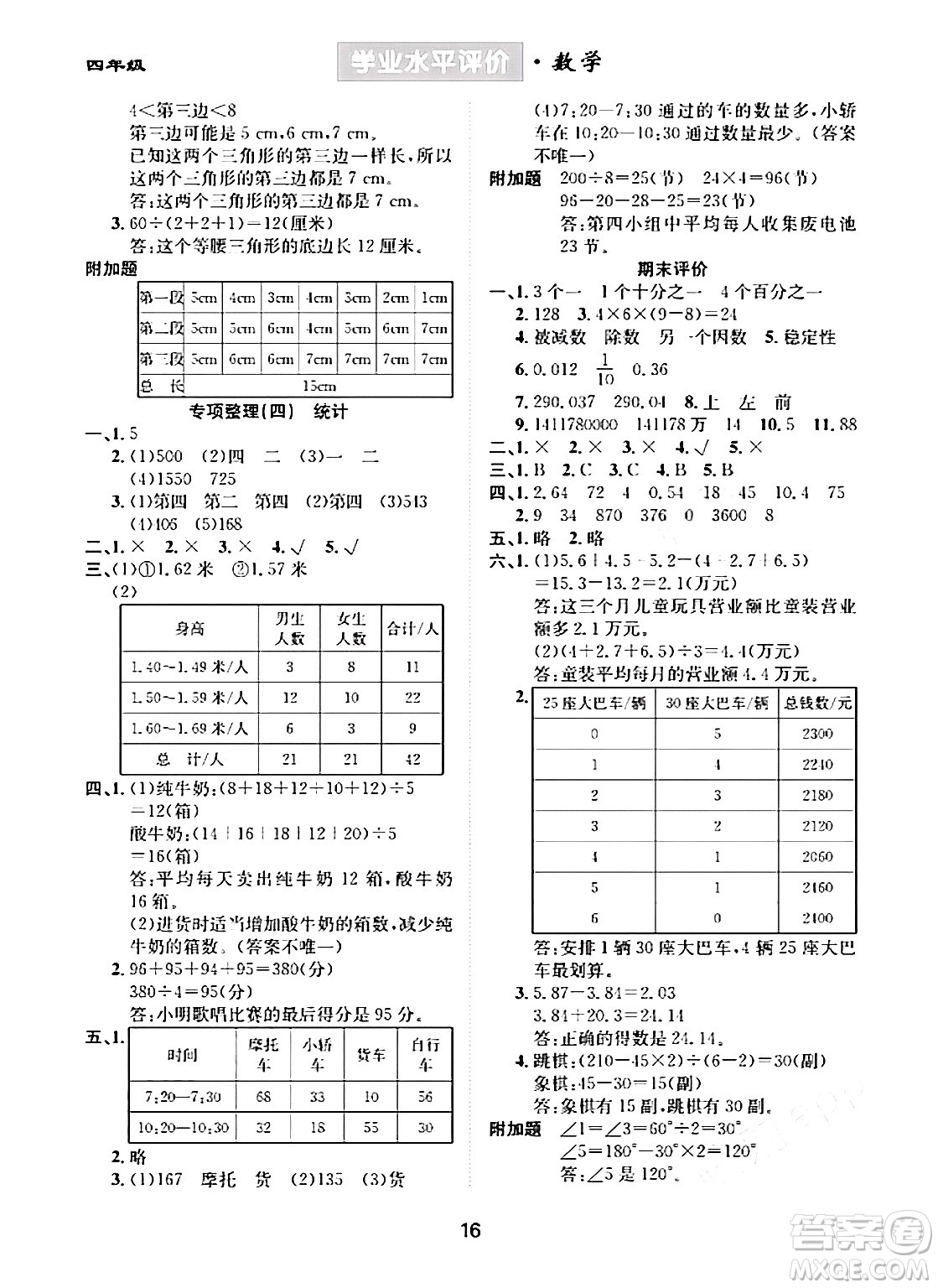 崇文書局2024年春學(xué)業(yè)水平評(píng)價(jià)核心素養(yǎng)提升專練四年級(jí)數(shù)學(xué)下冊人教版答案