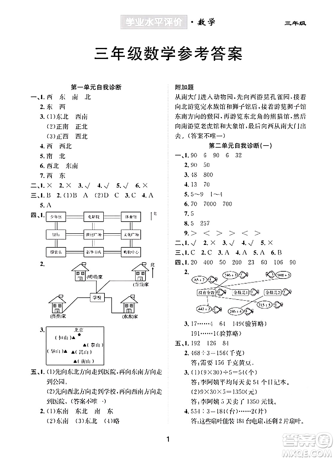 崇文書局2024年春學(xué)業(yè)水平評價核心素養(yǎng)提升專練三年級數(shù)學(xué)下冊人教版答案