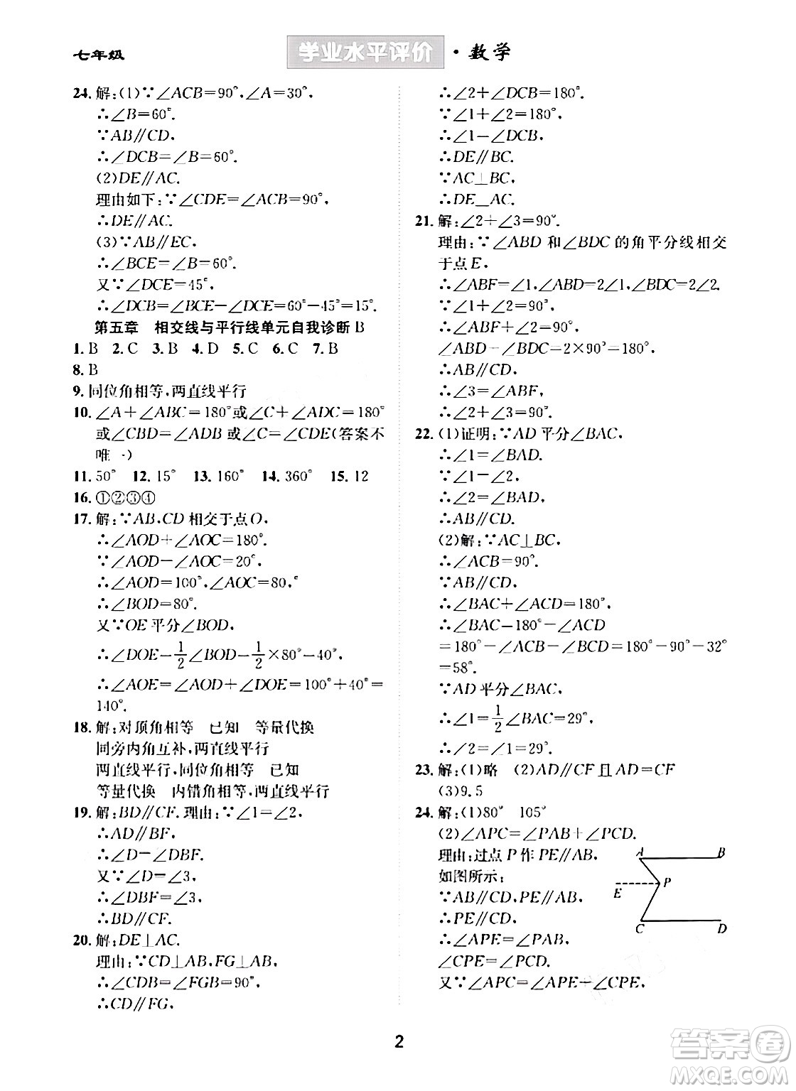 崇文書局2024年春學業(yè)水平評價核心素養(yǎng)提升專練七年級數(shù)學下冊人教版答案