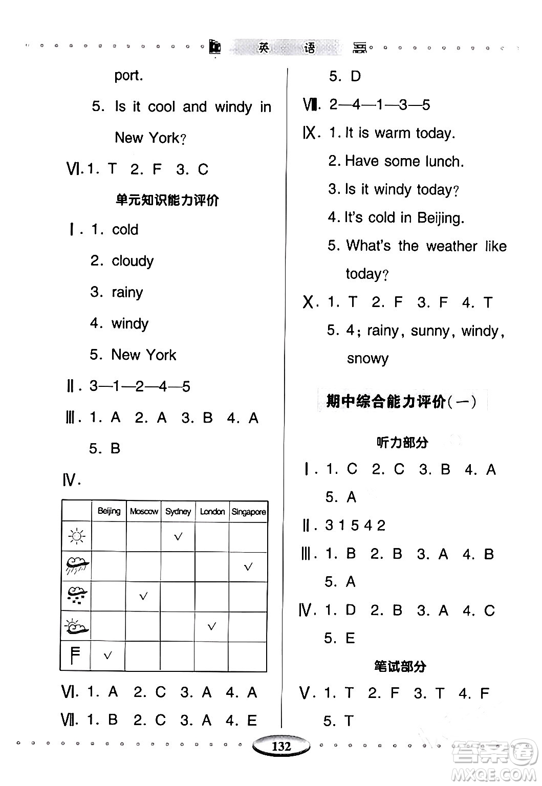 青島出版社2024年春智慧學(xué)習(xí)四年級英語下冊通用版答案