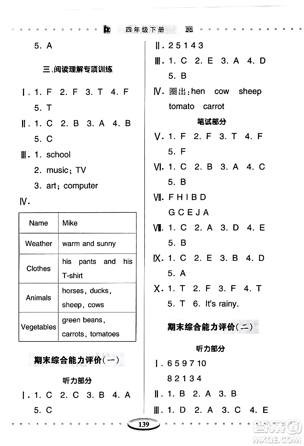 青島出版社2024年春智慧學(xué)習(xí)四年級英語下冊通用版答案