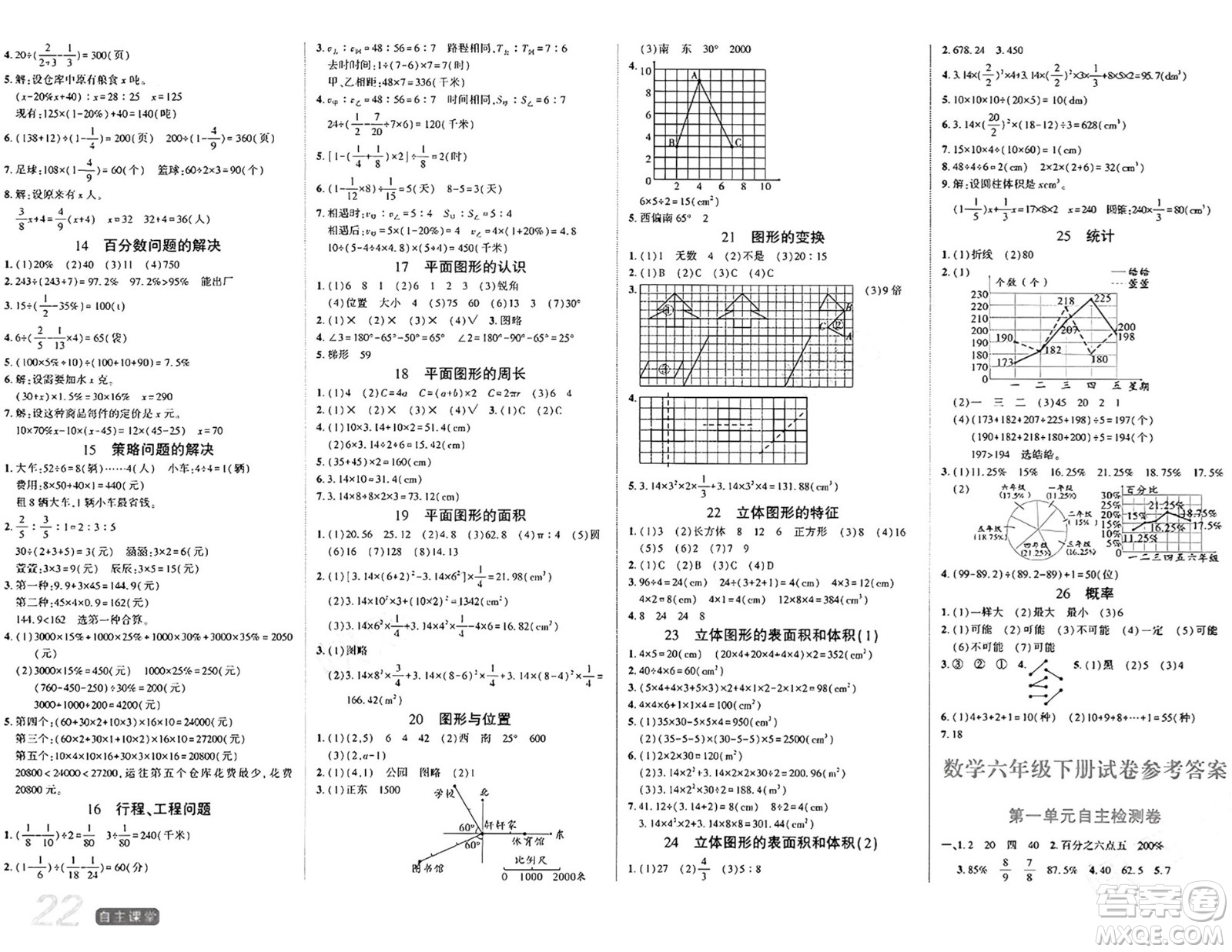 陽光出版社2024年春自主課堂六年級(jí)數(shù)學(xué)下冊(cè)西師版答案