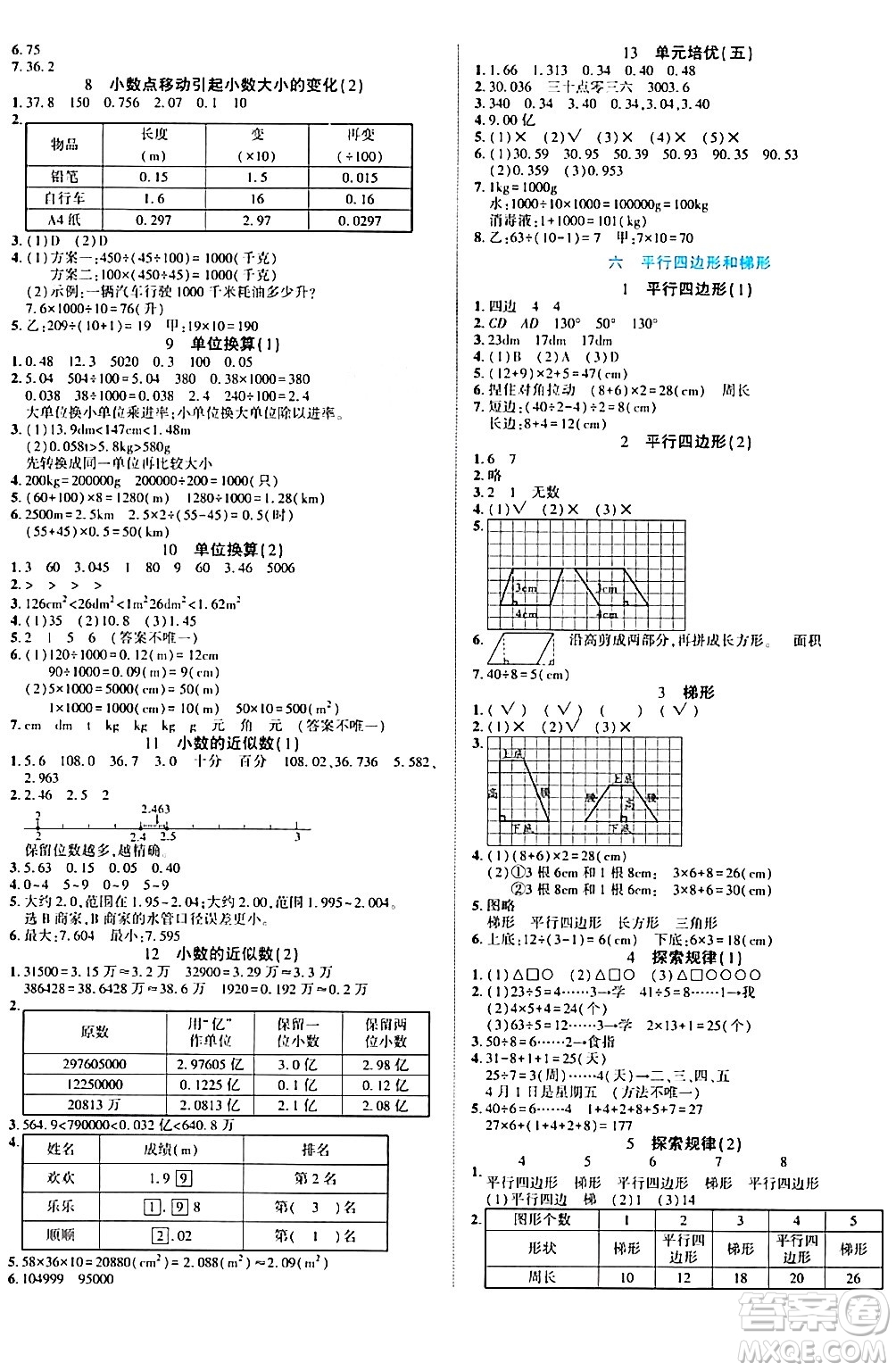 陽光出版社2024年春自主課堂四年級數(shù)學(xué)下冊西師版答案