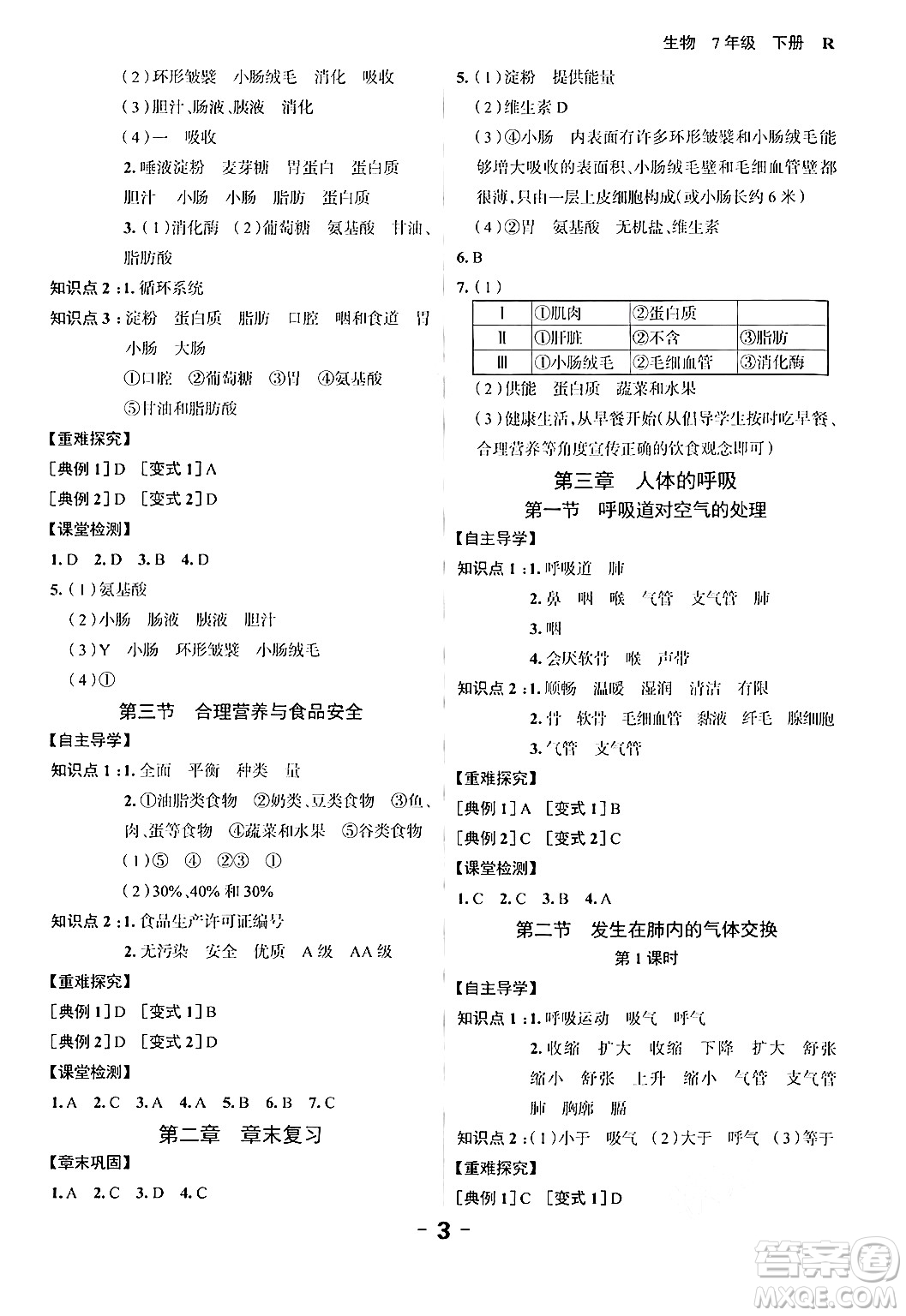 延邊大學(xué)出版社2024年春全程突破初中同步導(dǎo)學(xué)案七年級生物下冊人教版答案