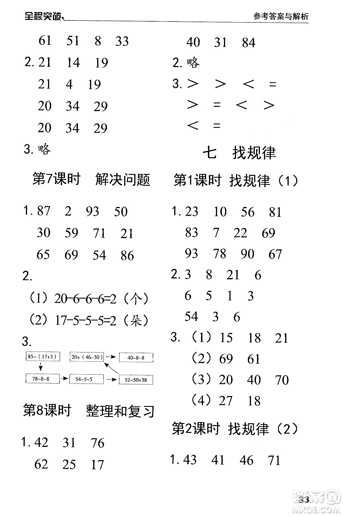 北方婦女兒童出版社2024年春全程突破一年級數(shù)學(xué)下冊人教版答案