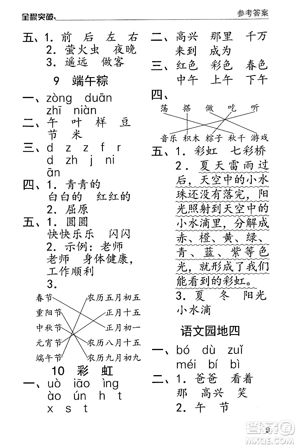 北方婦女兒童出版社2024年春全程突破一年級語文下冊通用版答案