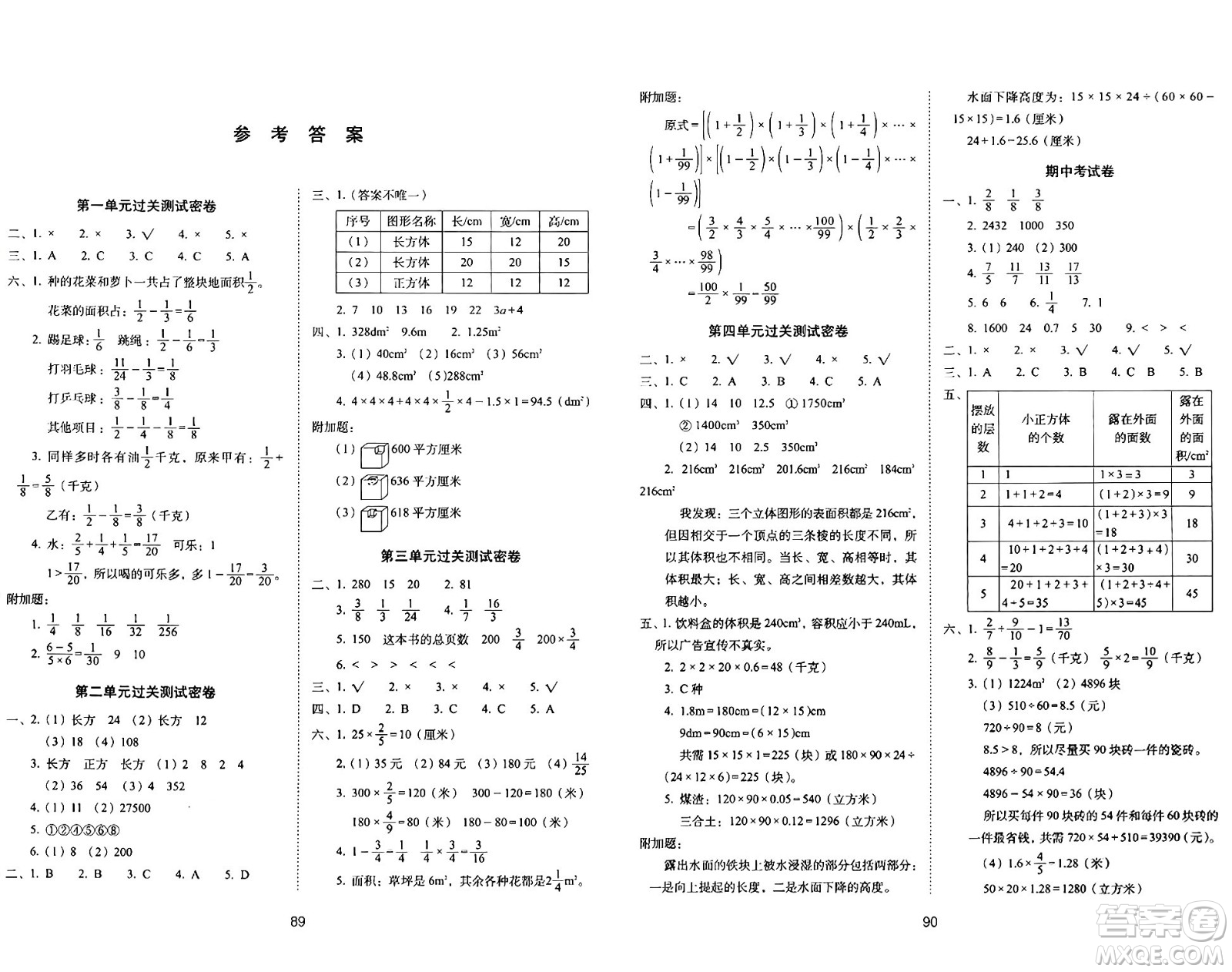 長春出版社2024年春期末沖刺100分完全試卷五年級數(shù)學(xué)下冊北師大版答案