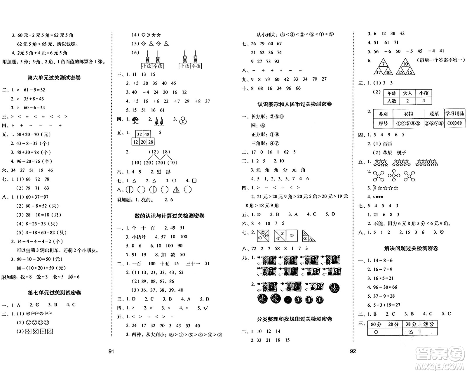 長(zhǎng)春出版社2024年春期末沖刺100分完全試卷一年級(jí)數(shù)學(xué)下冊(cè)人教版答案