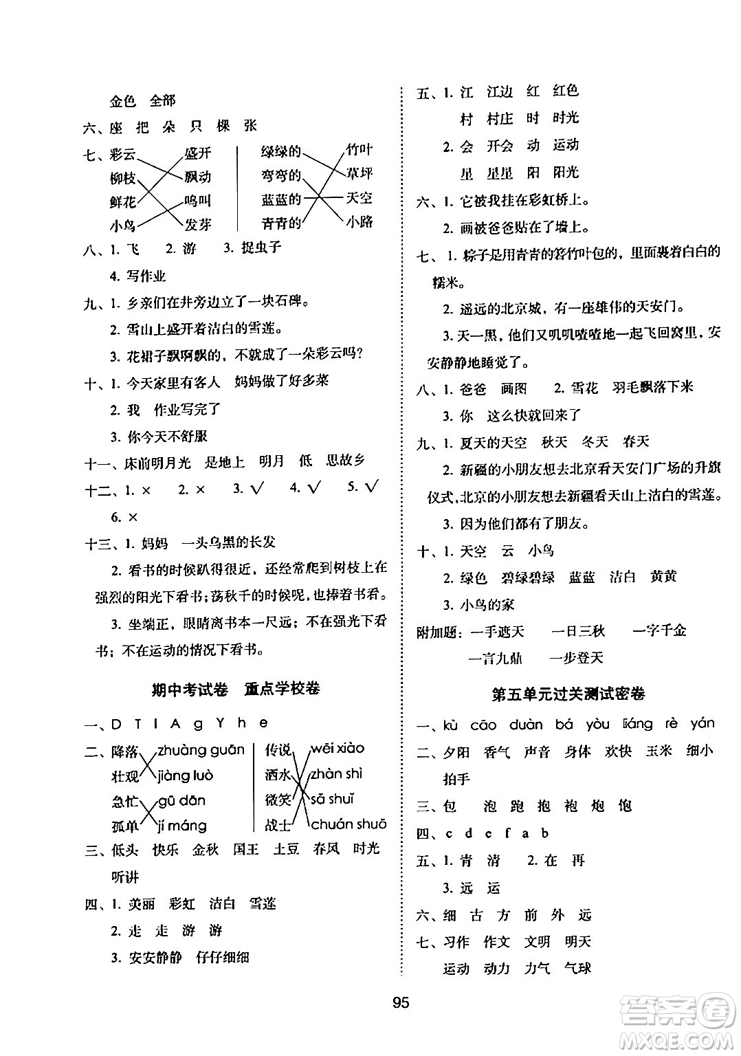 長(zhǎng)春出版社2024年春期末沖刺100分完全試卷一年級(jí)語(yǔ)文下冊(cè)人教版答案