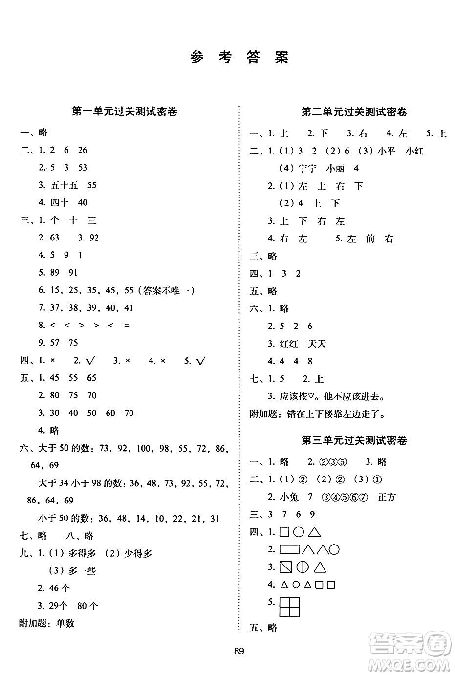 長(zhǎng)春出版社2024年春期末沖刺100分完全試卷一年級(jí)數(shù)學(xué)下冊(cè)西師版答案