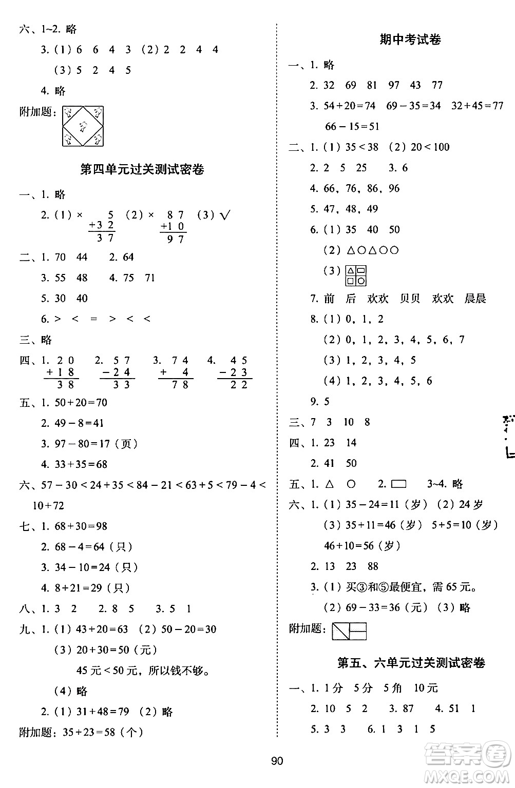 長(zhǎng)春出版社2024年春期末沖刺100分完全試卷一年級(jí)數(shù)學(xué)下冊(cè)西師版答案