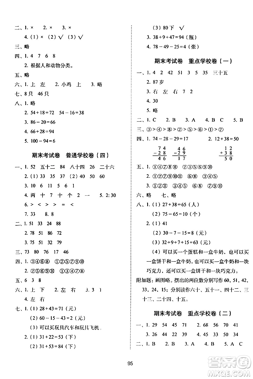 長(zhǎng)春出版社2024年春期末沖刺100分完全試卷一年級(jí)數(shù)學(xué)下冊(cè)西師版答案