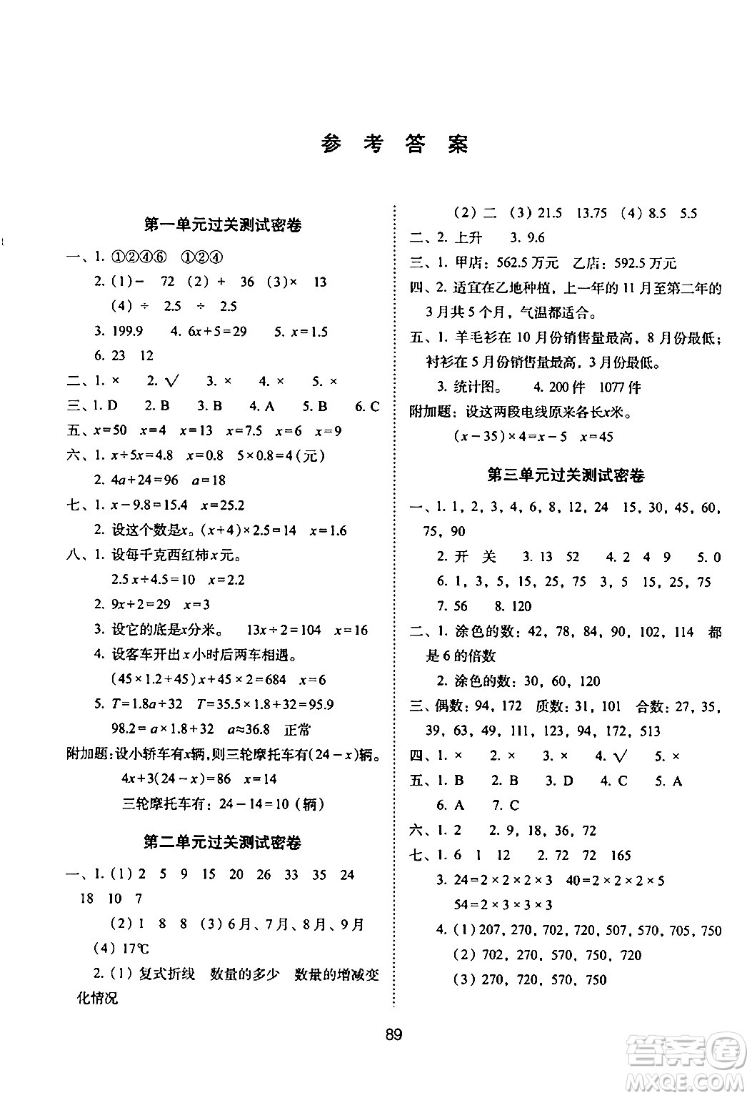 長(zhǎng)春出版社2024年春期末沖刺100分完全試卷五年級(jí)數(shù)學(xué)下冊(cè)蘇教版答案