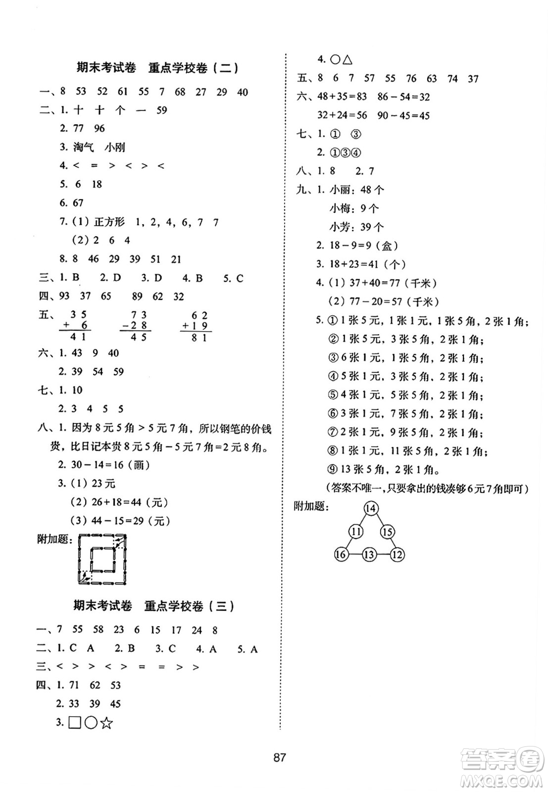 長(zhǎng)春出版社2024年春期末沖刺100分完全試卷一年級(jí)數(shù)學(xué)下冊(cè)蘇教版答案