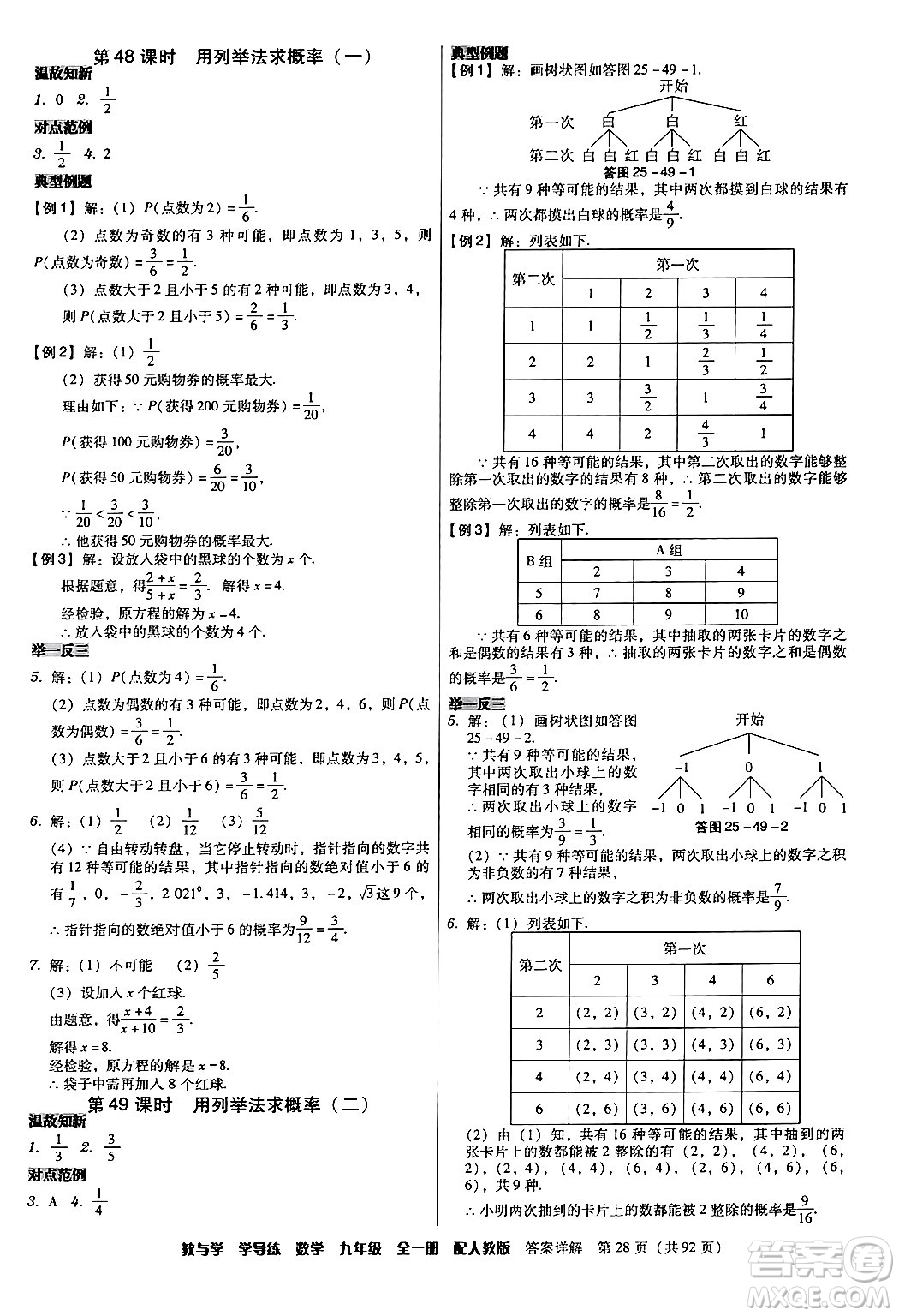 安徽人民出版社2024年春教與學(xué)學(xué)導(dǎo)練九年級數(shù)學(xué)下冊人教版答案