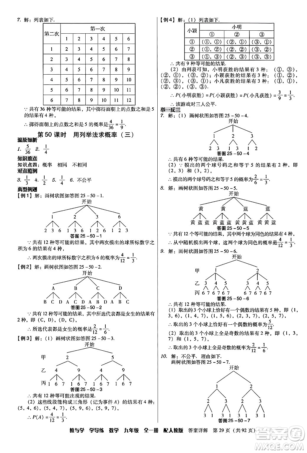 安徽人民出版社2024年春教與學(xué)學(xué)導(dǎo)練九年級數(shù)學(xué)下冊人教版答案