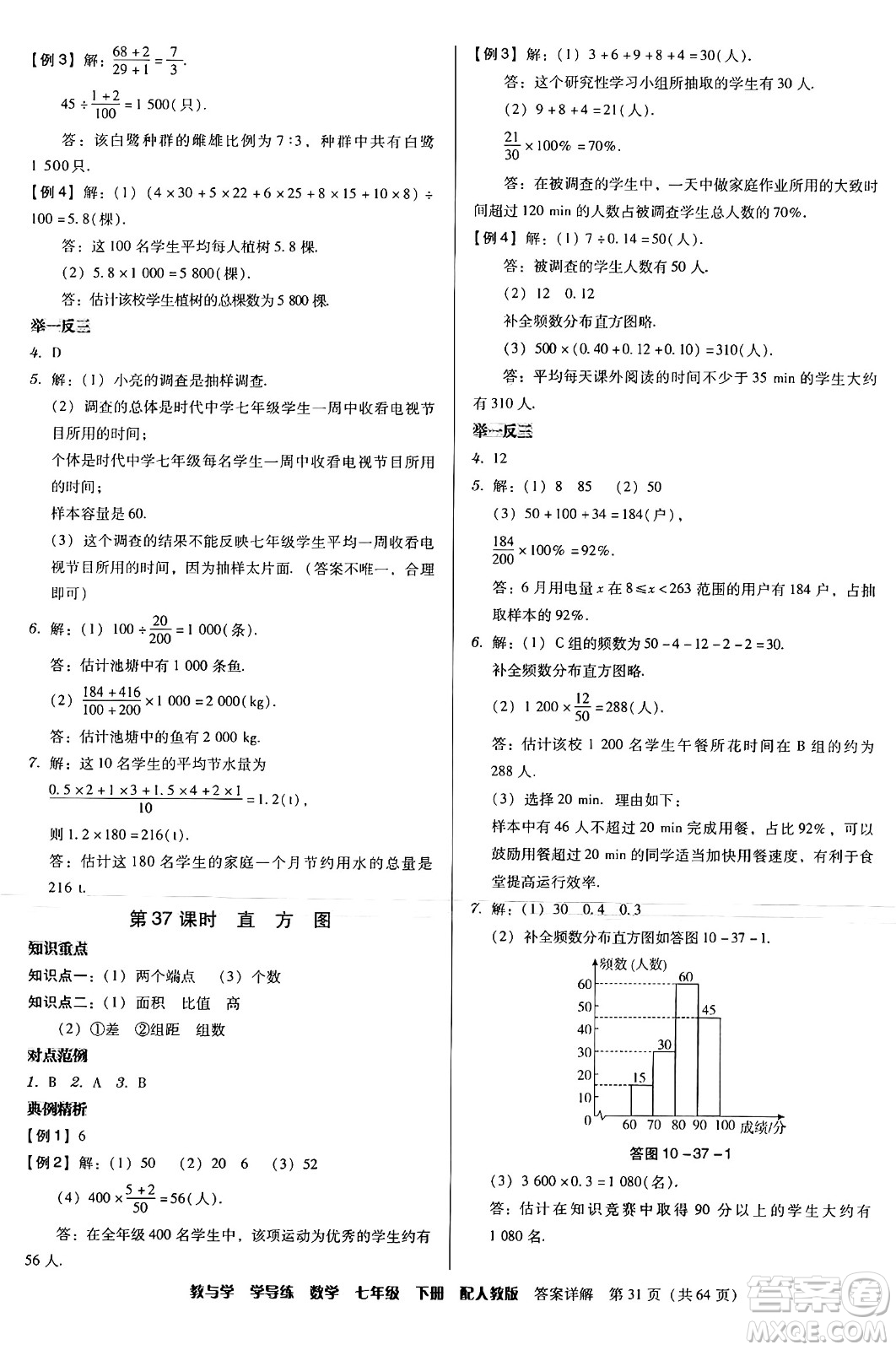 安徽人民出版社2024年春教與學(xué)學(xué)導(dǎo)練七年級數(shù)學(xué)下冊人教版答案