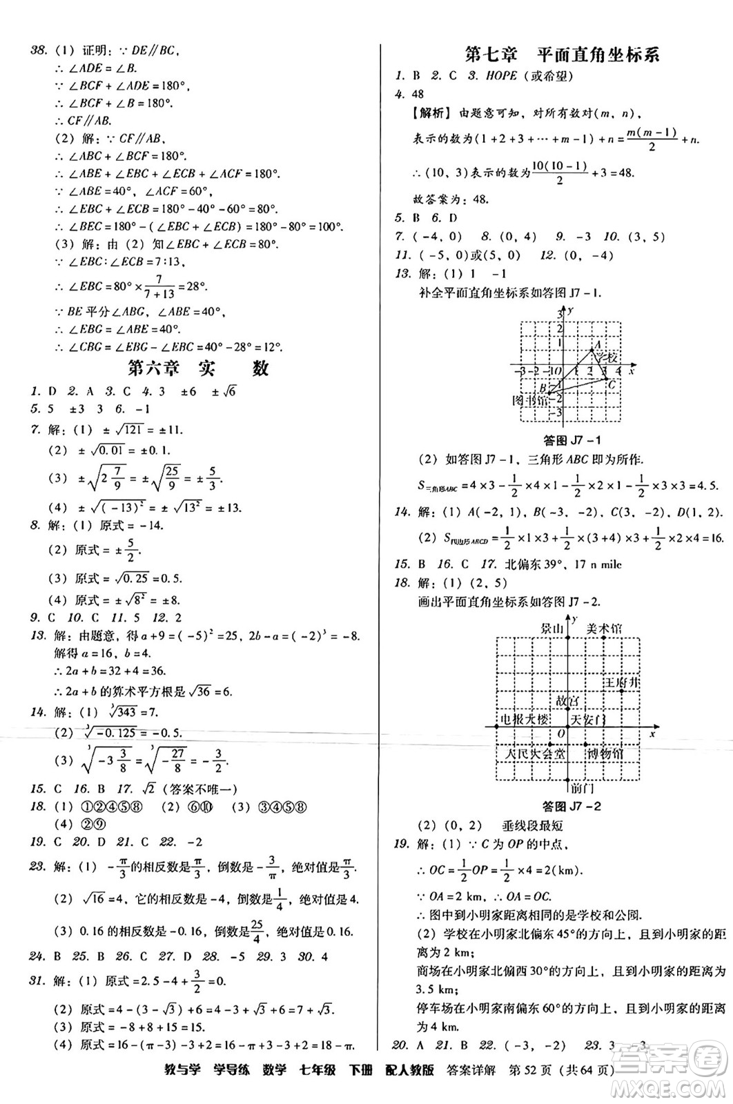 安徽人民出版社2024年春教與學(xué)學(xué)導(dǎo)練七年級數(shù)學(xué)下冊人教版答案