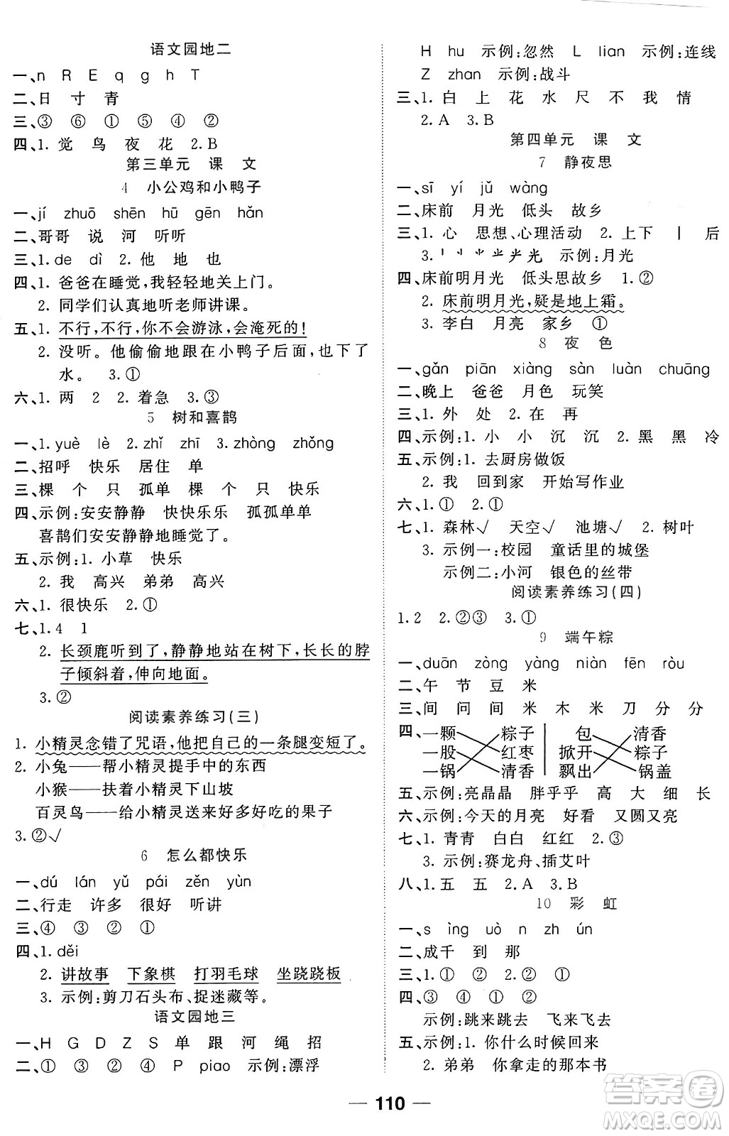 天津科學(xué)技術(shù)出版社2024年春奪冠新課堂隨堂練測(cè)一年級(jí)語(yǔ)文下冊(cè)人教版答案