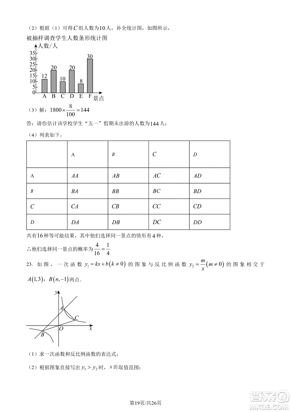 2024遂寧中考數(shù)學(xué)真題答案