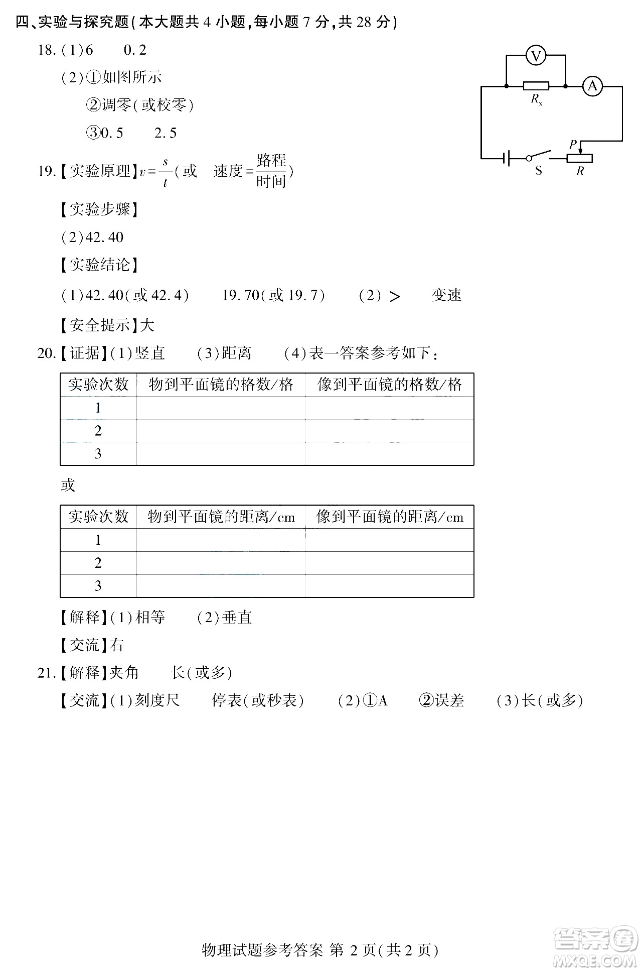 2024江西中考物理真題答案