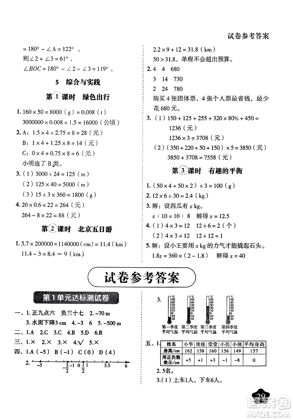 西安出版社2024年春黃岡隨堂練六年級數(shù)學下冊人教版答案