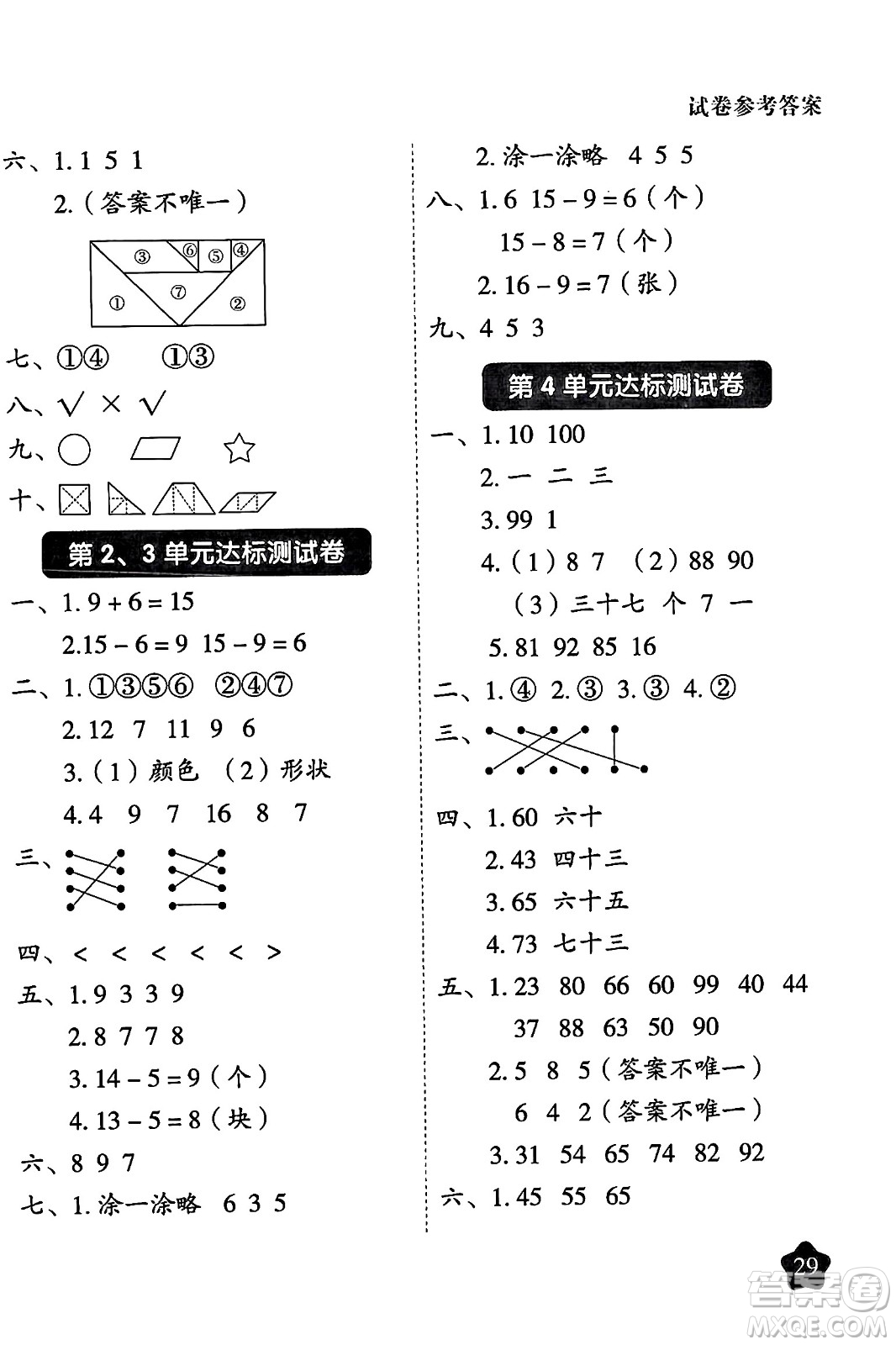 西安出版社2024年春黃岡隨堂練一年級數(shù)學(xué)下冊人教版答案