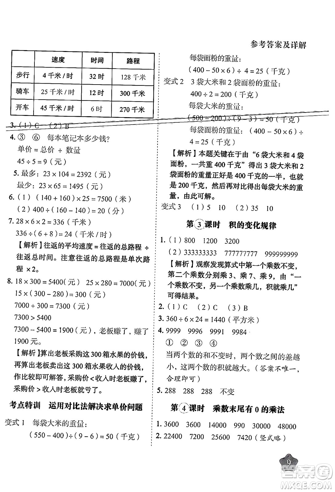 西安出版社2024年春黃岡隨堂練四年級數(shù)學下冊蘇教版答案