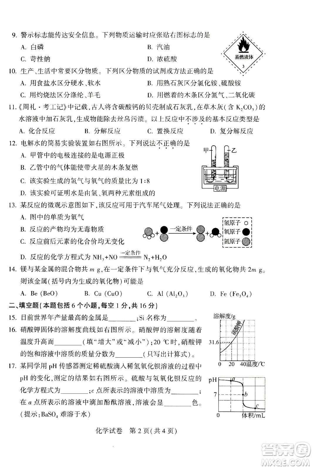 2024河南中考化學(xué)真題答案