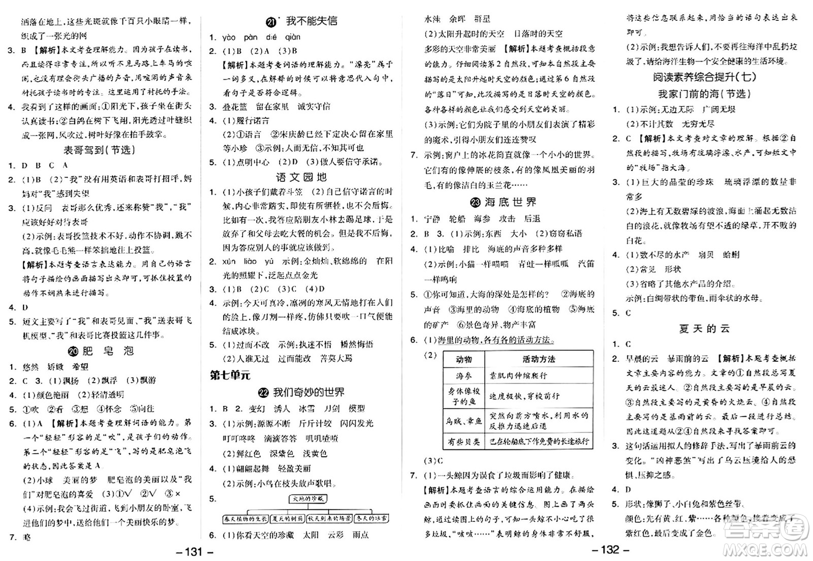 湖南少年兒童出版社2024年春智慧隨堂練三年級(jí)語(yǔ)文下冊(cè)人教版答案