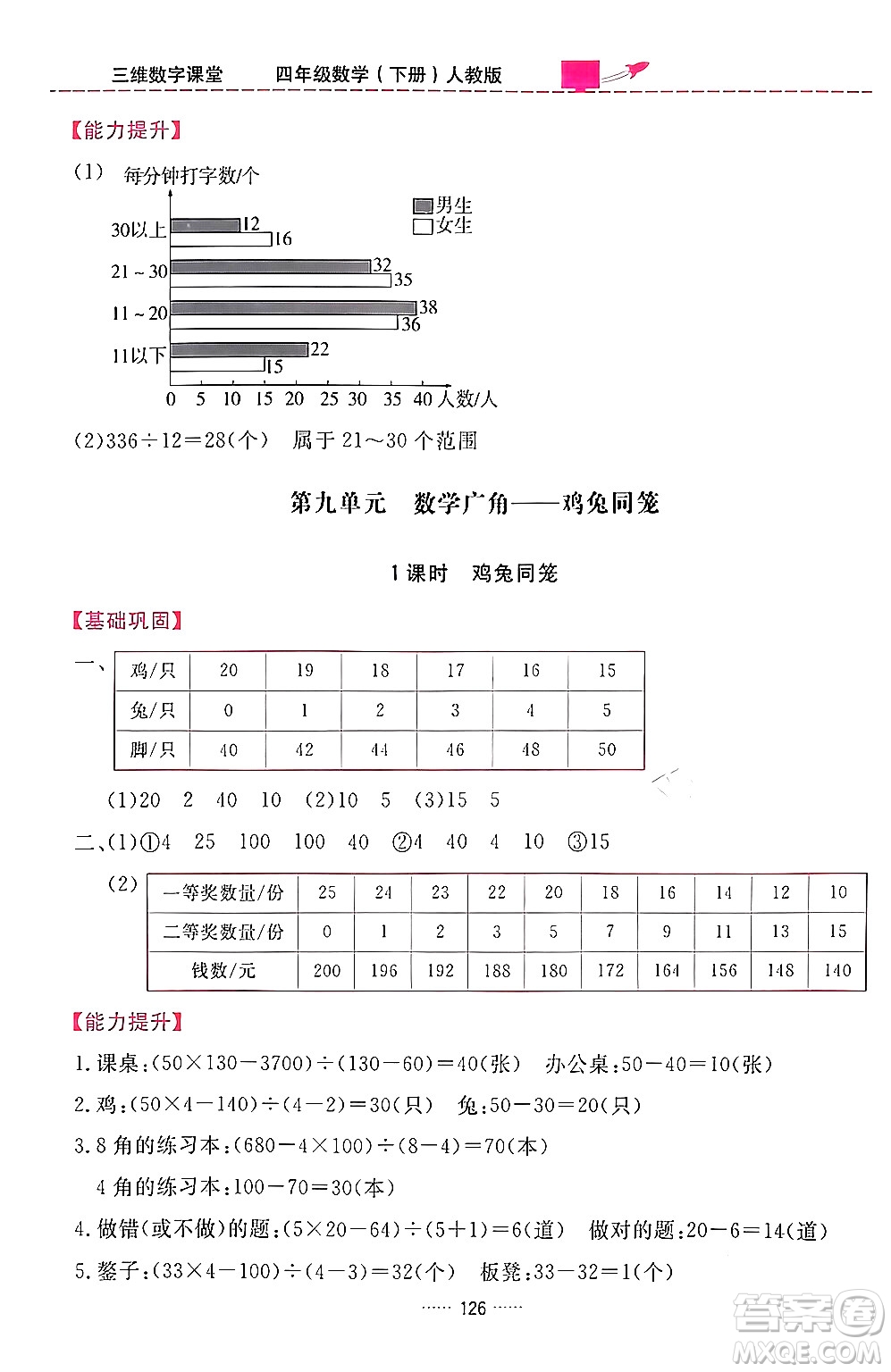 吉林教育出版社2024年春三維數(shù)字課堂四年級(jí)數(shù)學(xué)下冊(cè)人教版答案