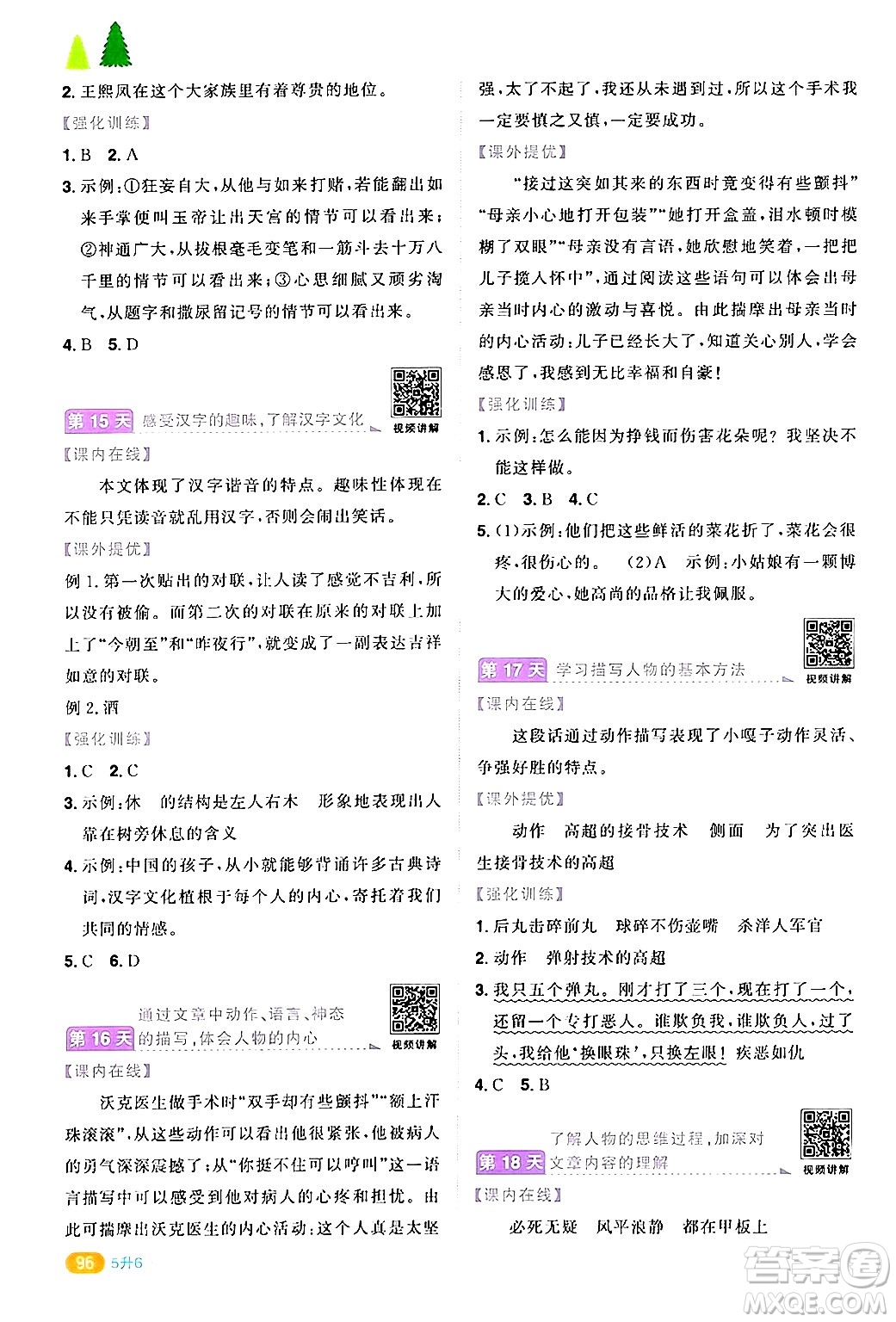 江蘇教育出版社2024年春陽(yáng)光同學(xué)暑假銜接5升6年級(jí)語(yǔ)文全一冊(cè)青島版答案