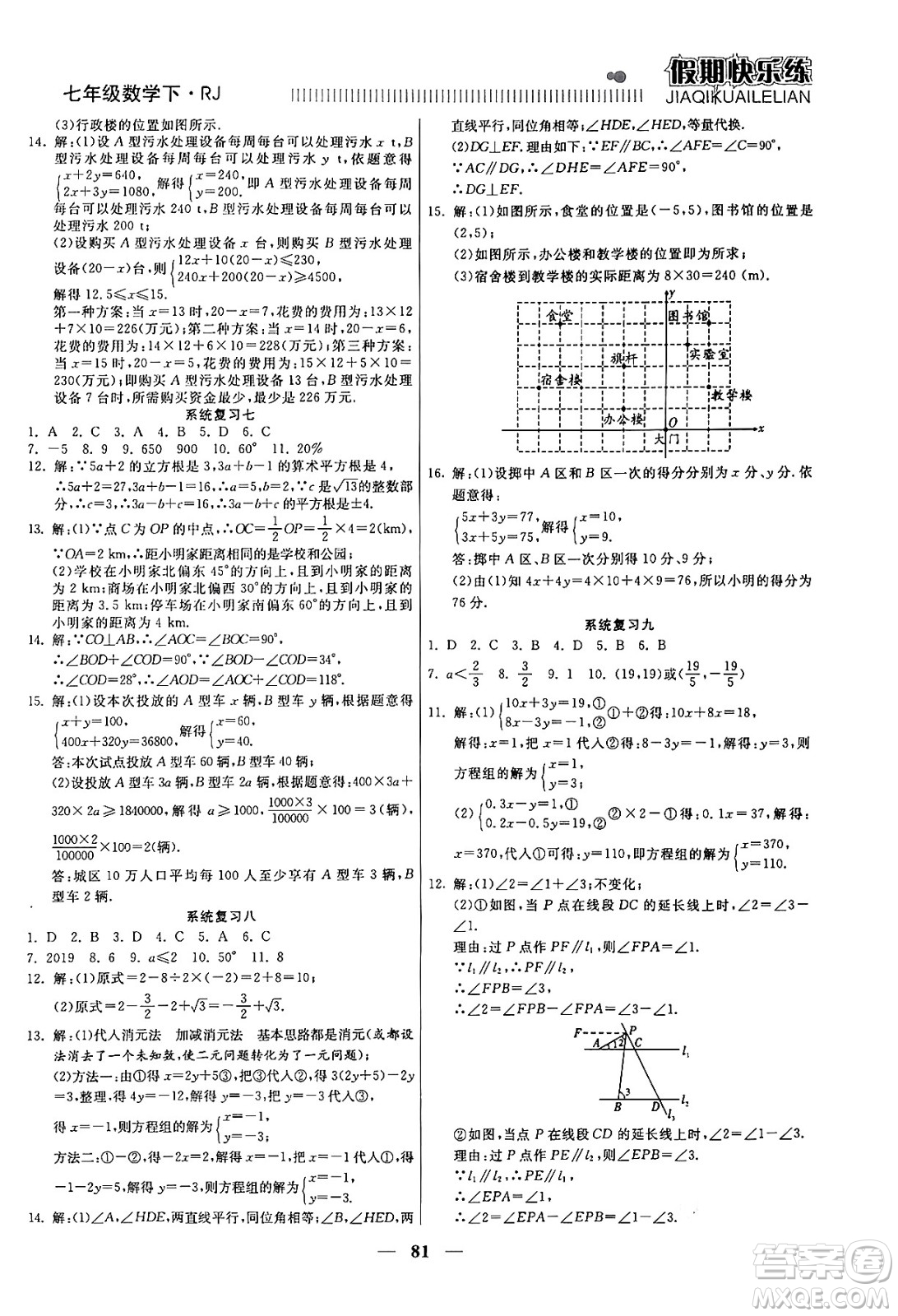 天津科學技術(shù)出版社2024年春金優(yōu)教輔假期快樂練七年級數(shù)學人教版答案