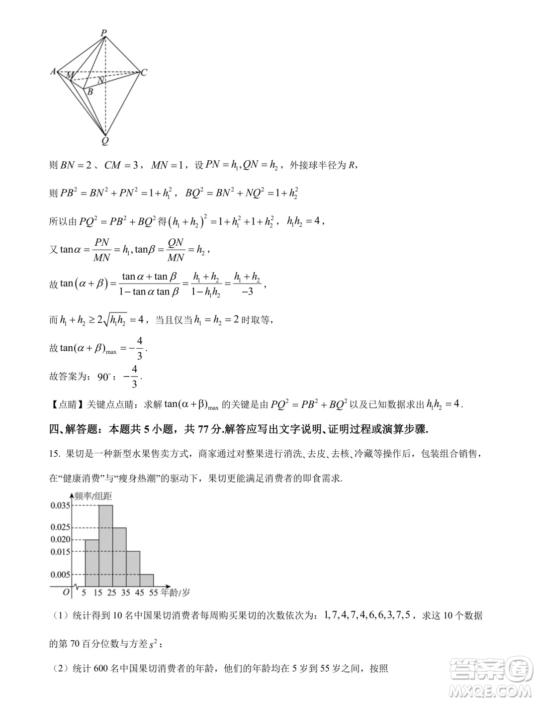 湖北武漢市5G聯(lián)合體2024年高一下學(xué)期期末考試數(shù)學(xué)試卷答案