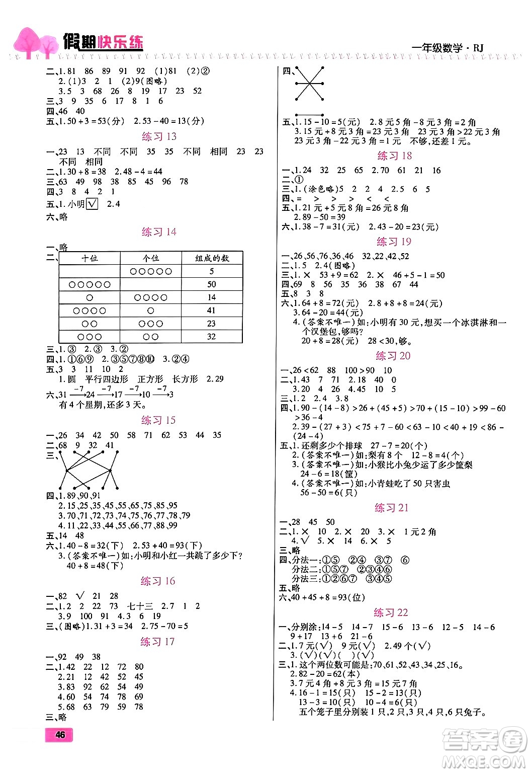 西安出版社2024年春金優(yōu)教輔培優(yōu)假期快樂練一年級數(shù)學人教版答案