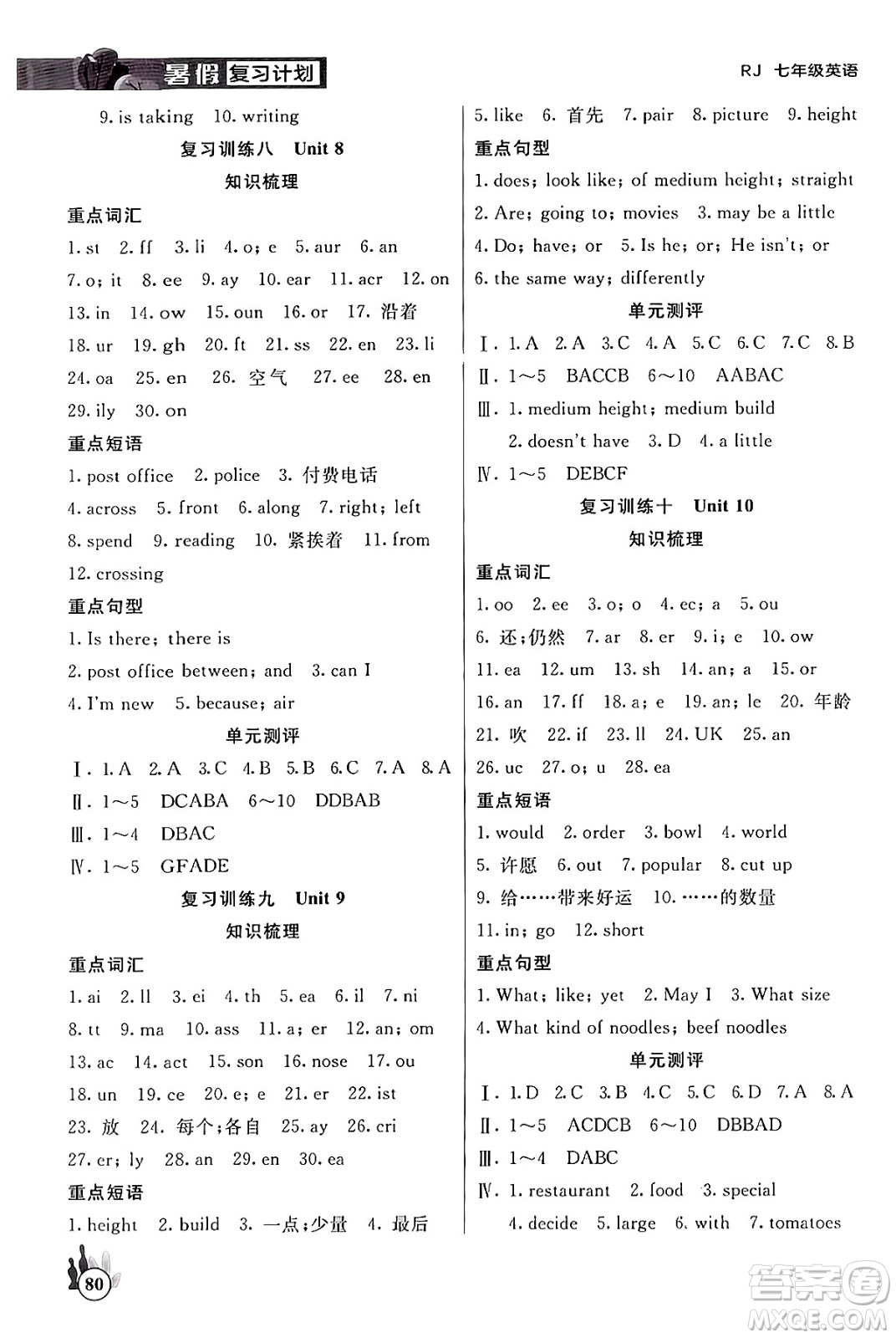 延邊大學(xué)出版社2024年品至教育假期復(fù)習(xí)計劃暑假七年級英語人教版答案