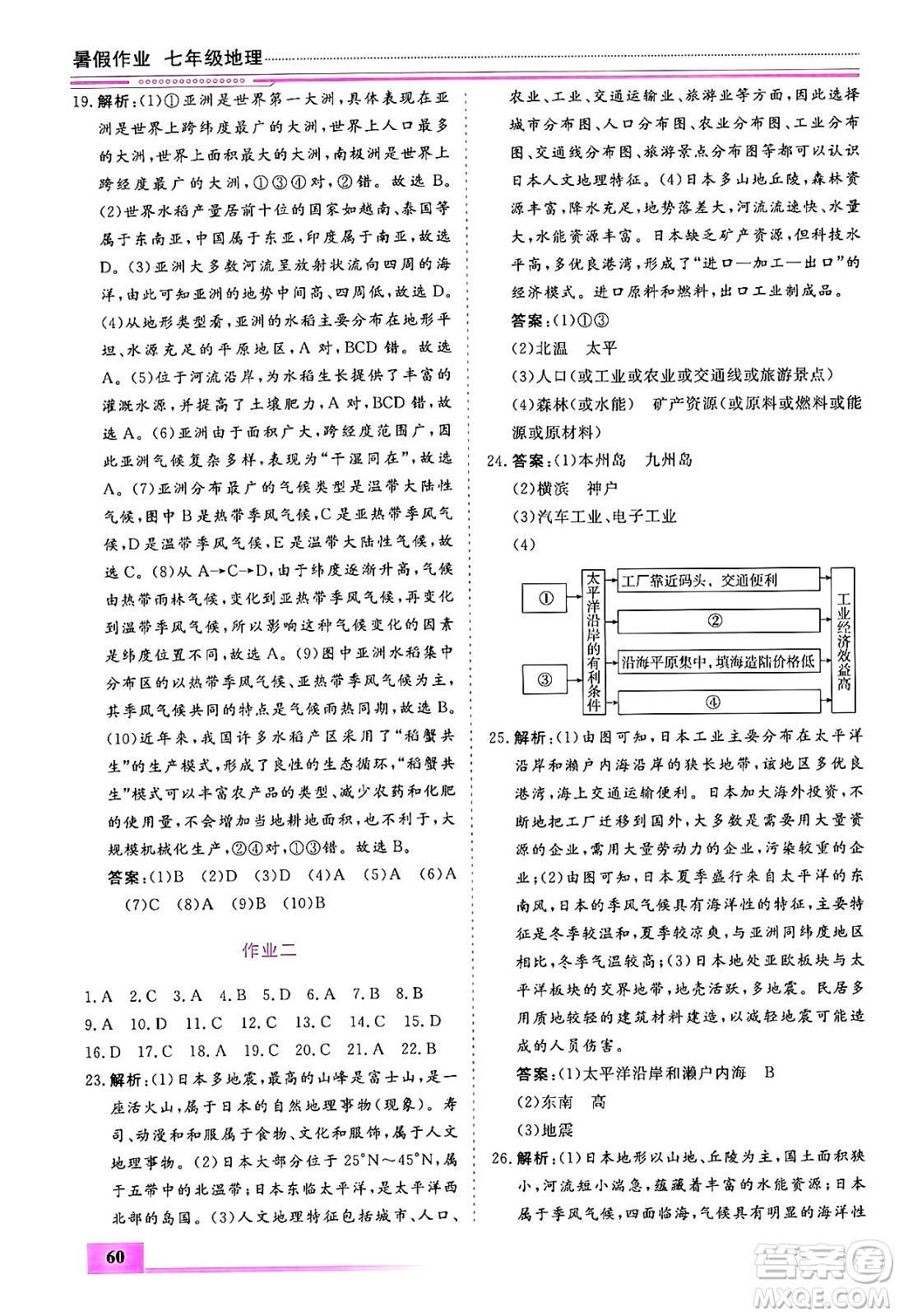 內(nèi)蒙古大學出版社2024年春文軒假期生活指導暑假作業(yè)七年級地理課標版答案