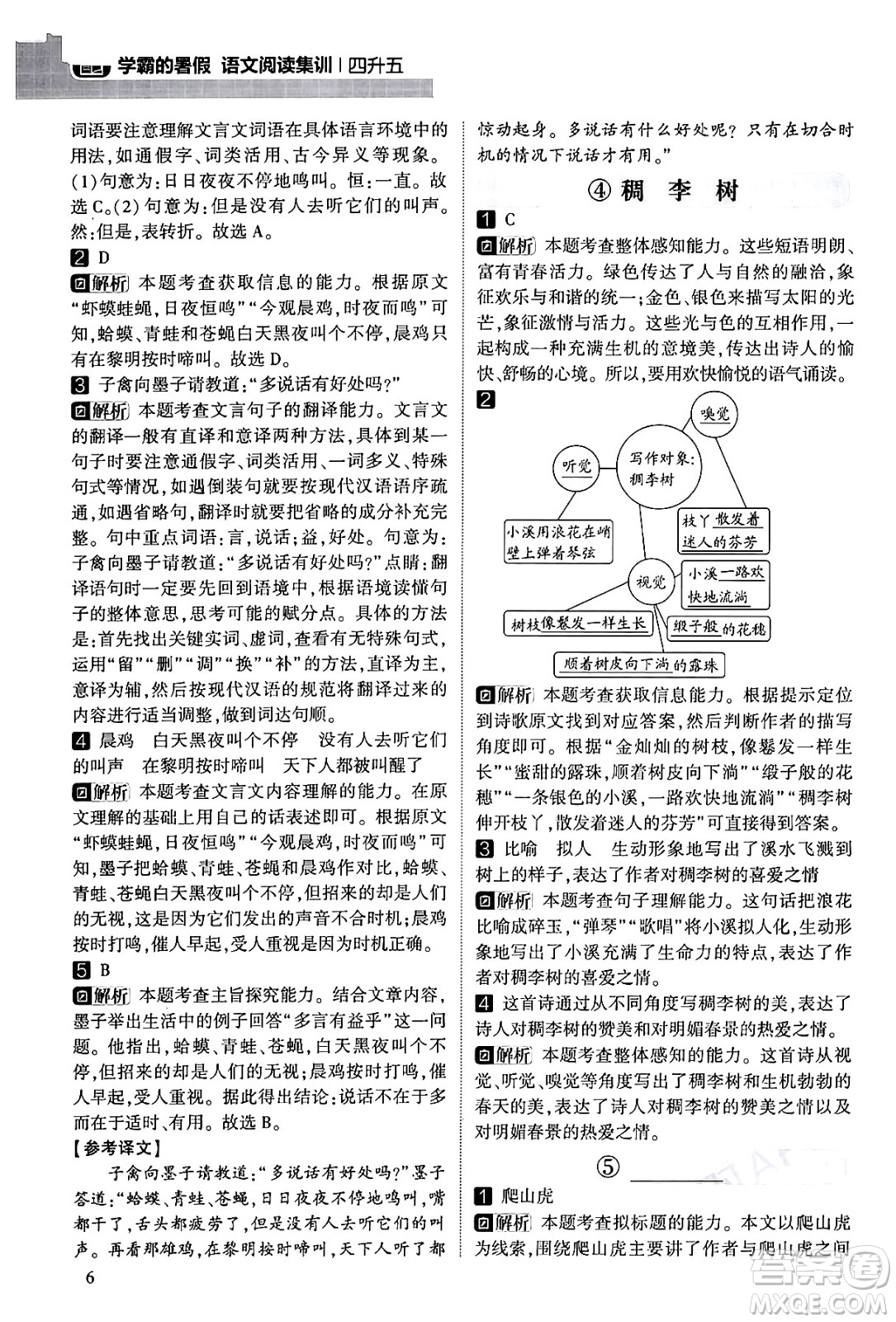 寧夏人民教育出版社2024年春經(jīng)綸學霸學霸的暑假語文閱讀集訓四升五年級語文人教版答案