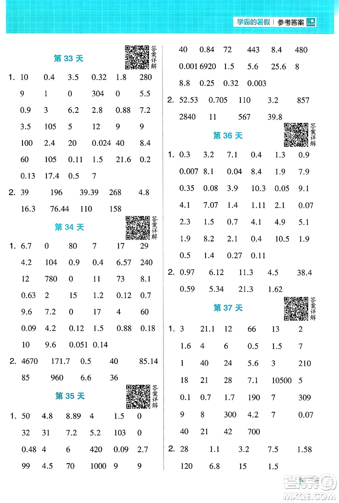 寧夏人民教育出版社2024年春經(jīng)綸學(xué)霸學(xué)霸的暑假計(jì)算暑假大通關(guān)四升五年級(jí)數(shù)學(xué)人教版答案