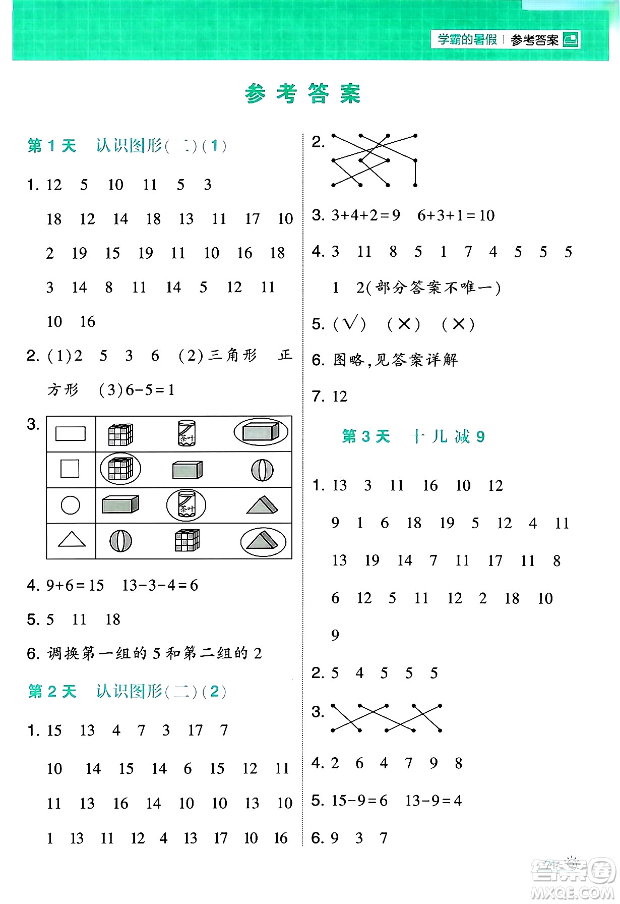 寧夏人民教育出版社2024年春經(jīng)綸學(xué)霸學(xué)霸的暑假計算暑假大通關(guān)一升二年級數(shù)學(xué)人教版答案