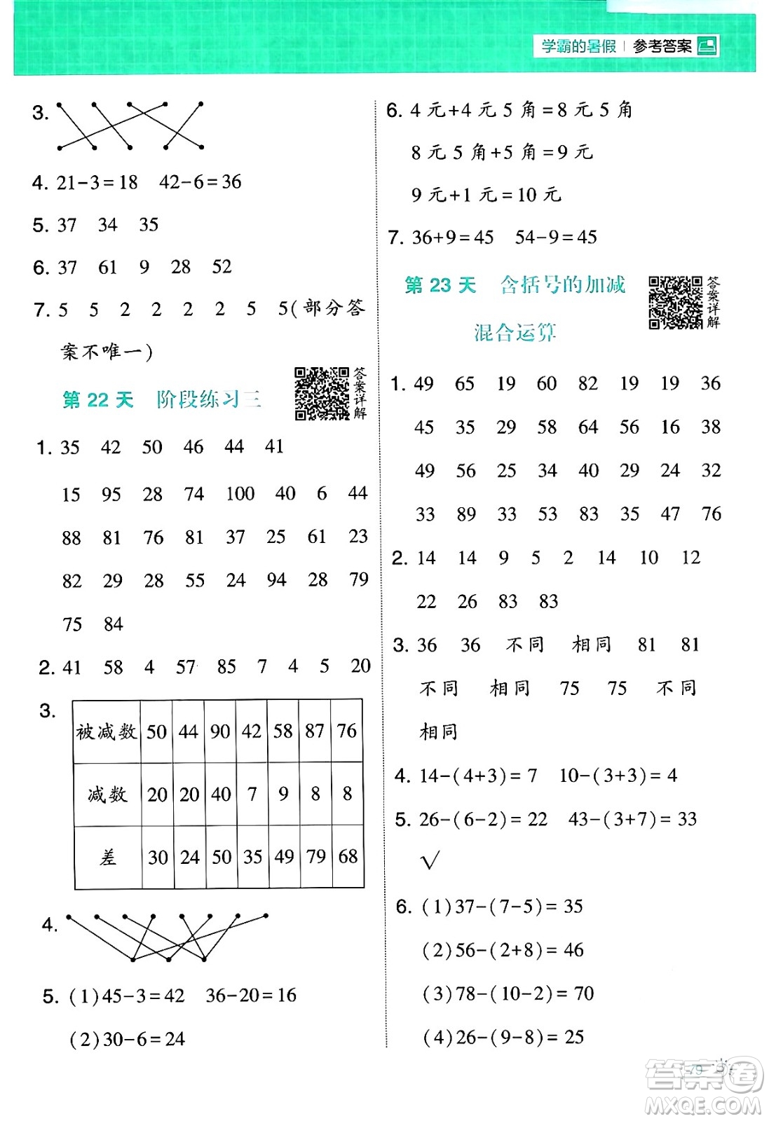 寧夏人民教育出版社2024年春經(jīng)綸學(xué)霸學(xué)霸的暑假計算暑假大通關(guān)一升二年級數(shù)學(xué)人教版答案